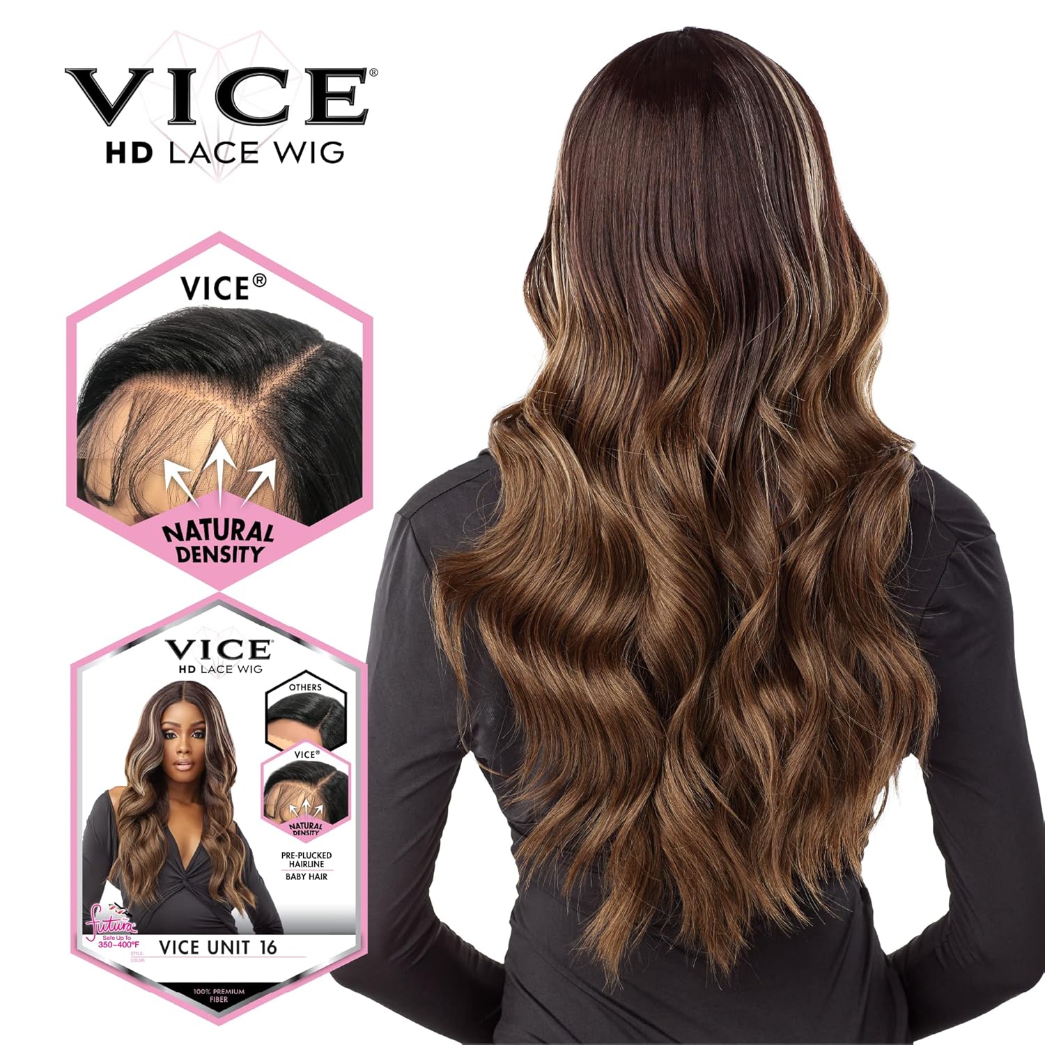 Sensationnel Vice Lace Front Wigs - Unit 16 5 Inch Deep Part Synthetic Preplucked Hairline (FUCHSIA)