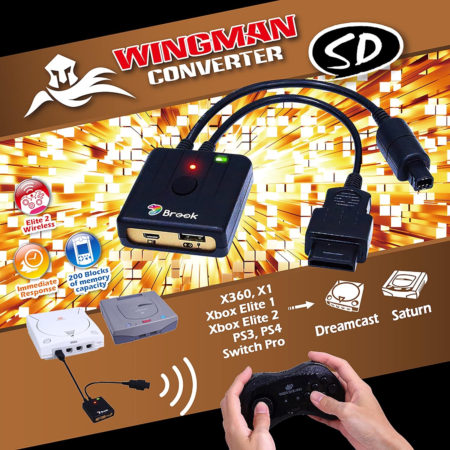Brook Wingman SD Converter - Support Xbox Series X/S/One/360, PS5/PS4/PS3, Xbox Elite 1/2, Switch Pro Controllers on Dreamcast Saturn Console, PC X-Input, Controller Adapter, Turbo and Remap : Video Games