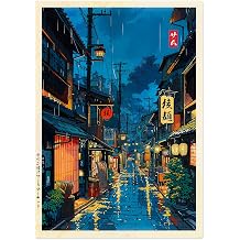 Tokyo Tea House Anime Woodblock Poster Modern Ukiyo-E, Japanese Cartoon Illustration Print, Archival Matte, A3 Print Only - 42x29.7cm