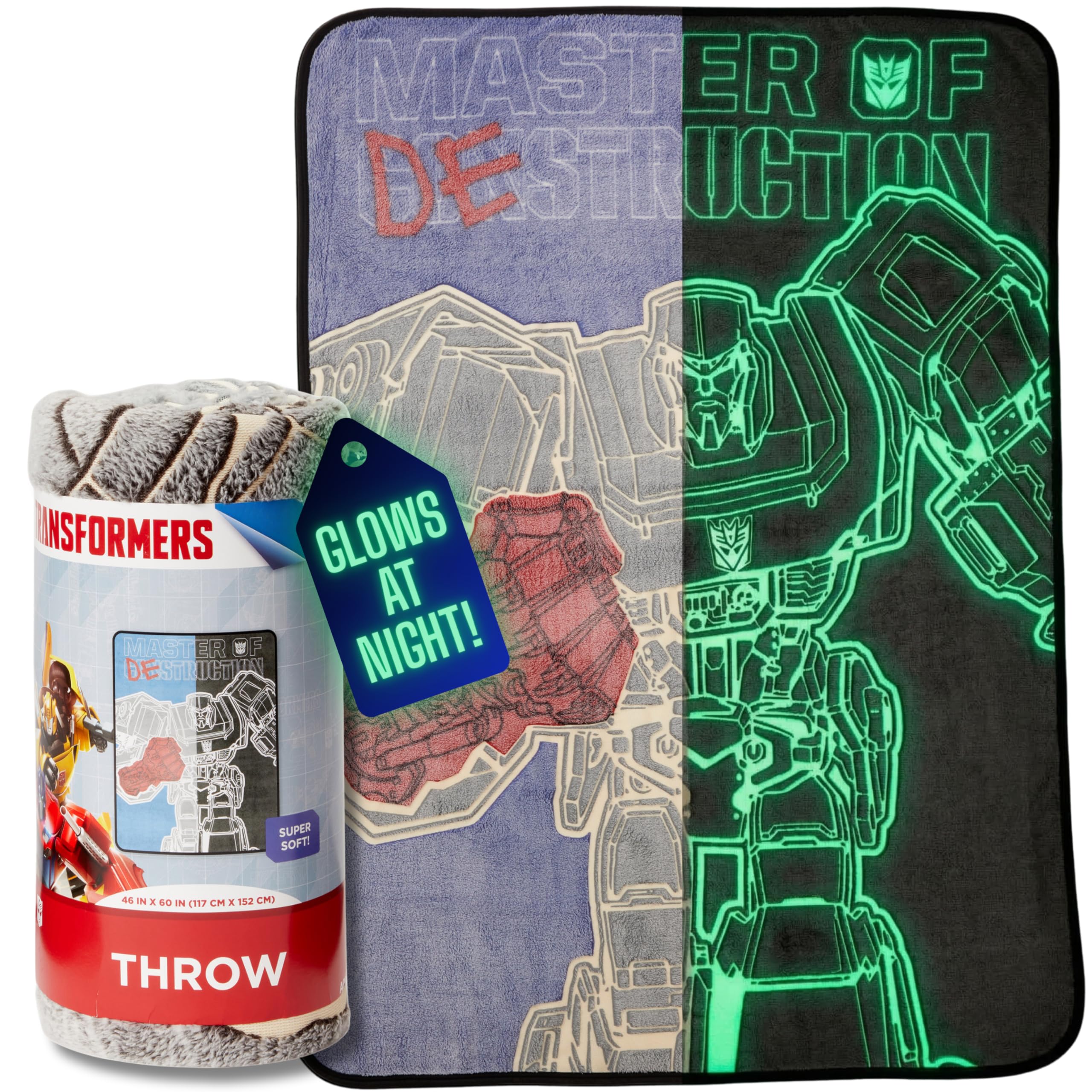 Transformers Megatron Bedding Super Soft Throw - Glow in The Dark Blanket - 46 in x 60 in, (Official Licensed Product) by Franco Collectibles