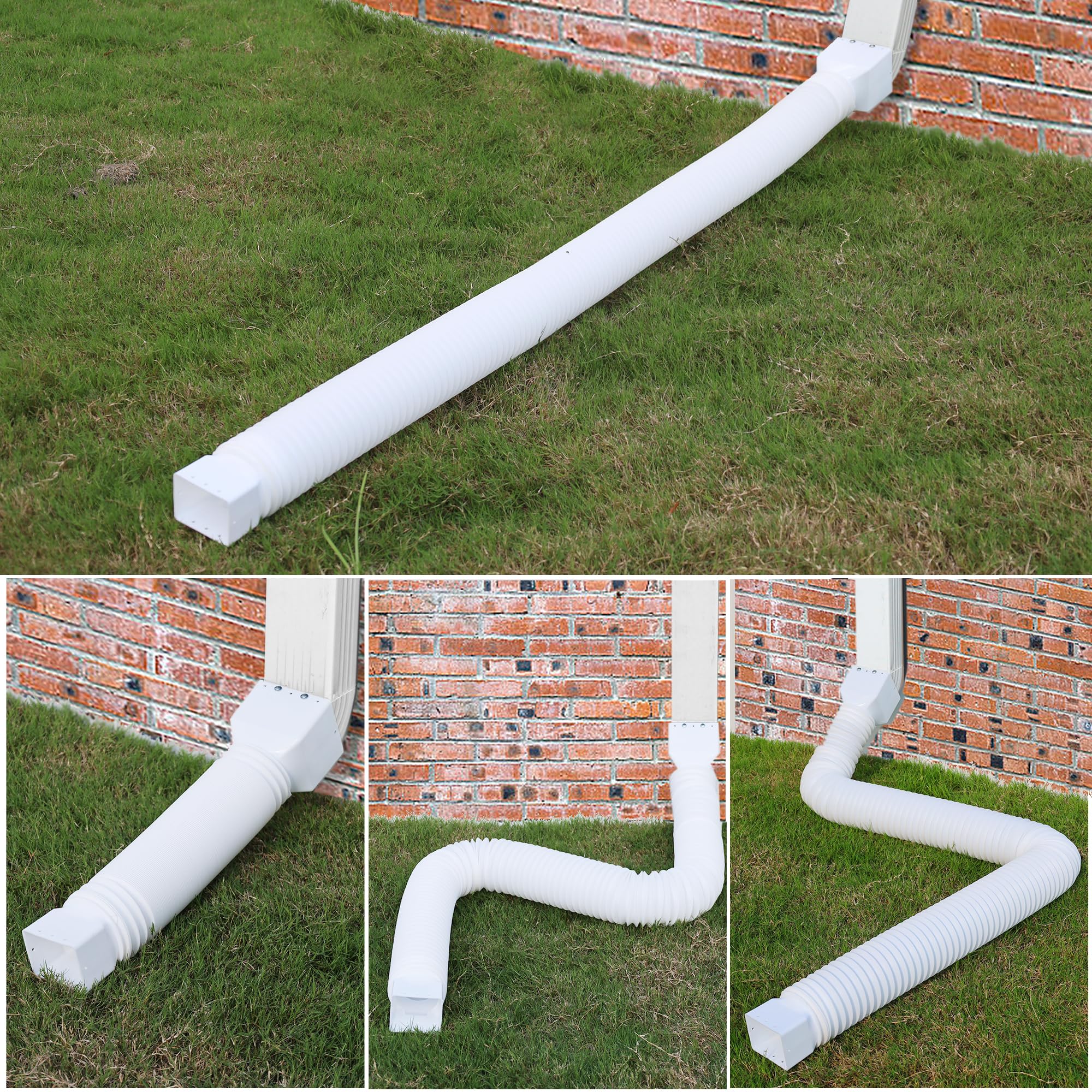 Paquete de 2 extensiones de canalón de lluvia, extensor de desagüe flexible mejorado, desviador de drenaje de agua de lluvia con mini conector, extensible de 20 a 127 pulgadas