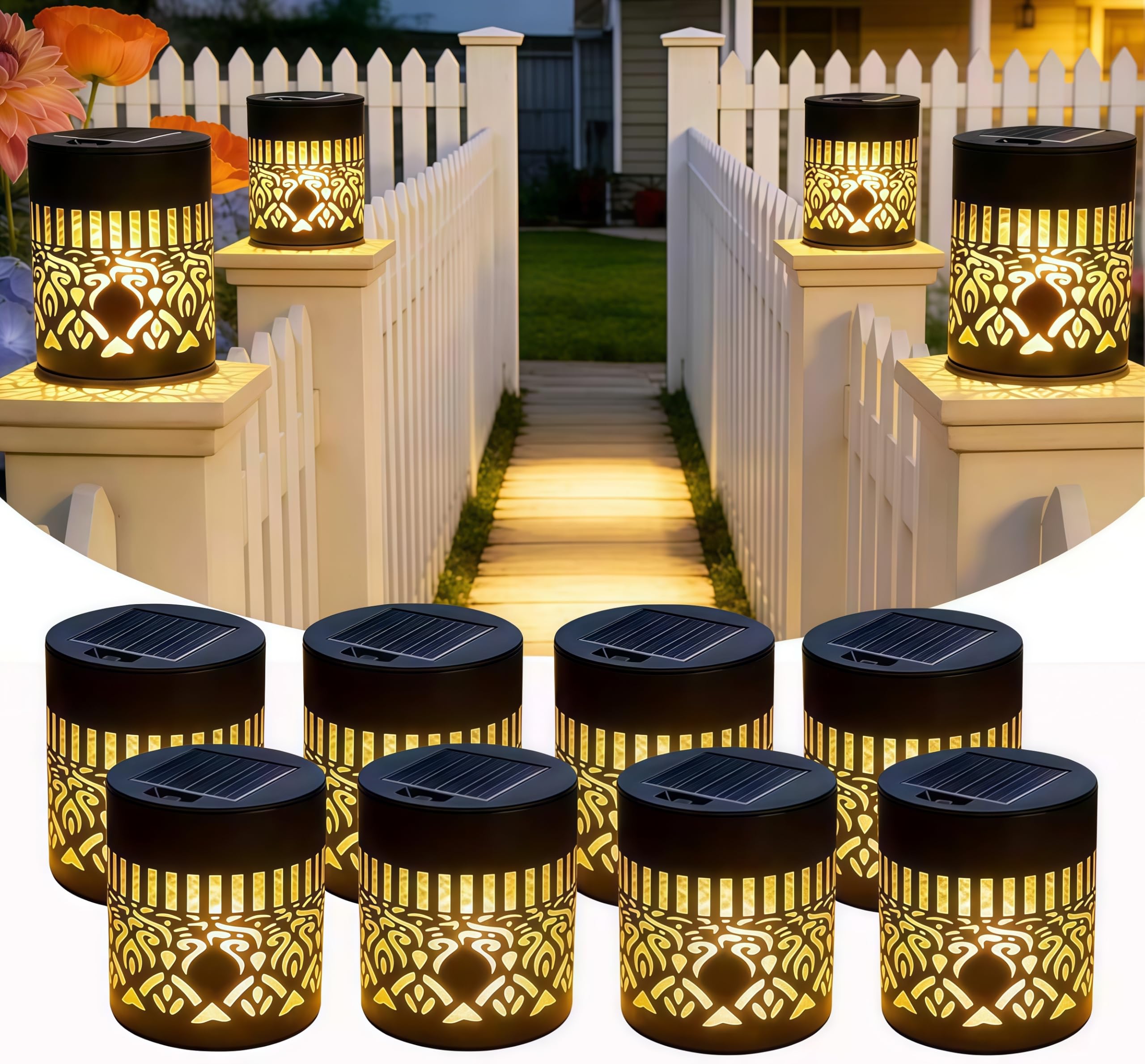 View 1 of ***ONLY 4*** UGQQ Solar Post Cap Lights, Mandala Projection, Warm LED, 8-Pack
