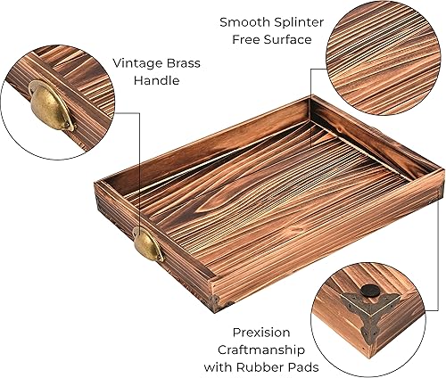 Miniatura 2 de Bandeja otomana rústica (17 x 12 pulgadas), bandeja decorativa para decoración del hogar, bandeja de madera para servir  para desayuno y uso