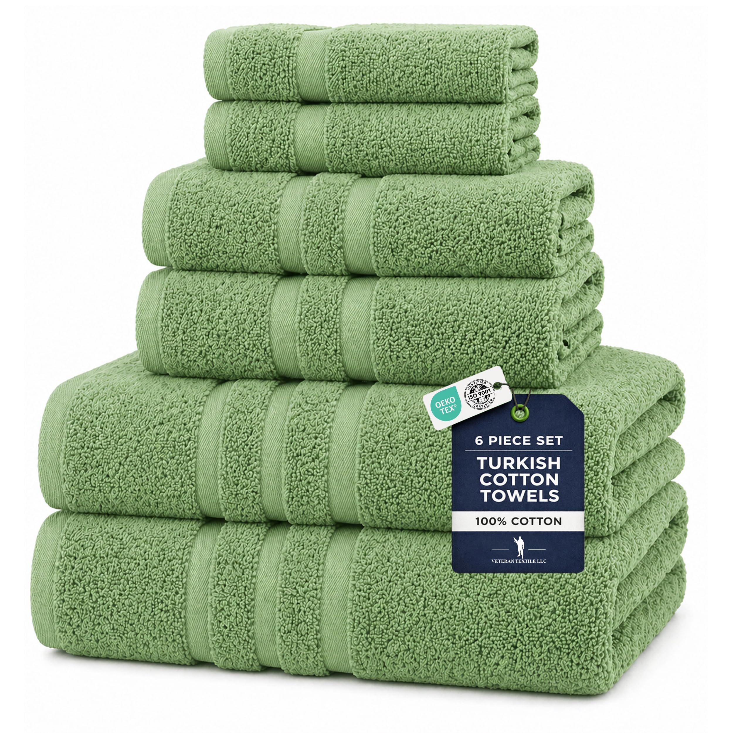 Toallas de baño de algodón turco juego de 6 piezas absorbentes verde salvia