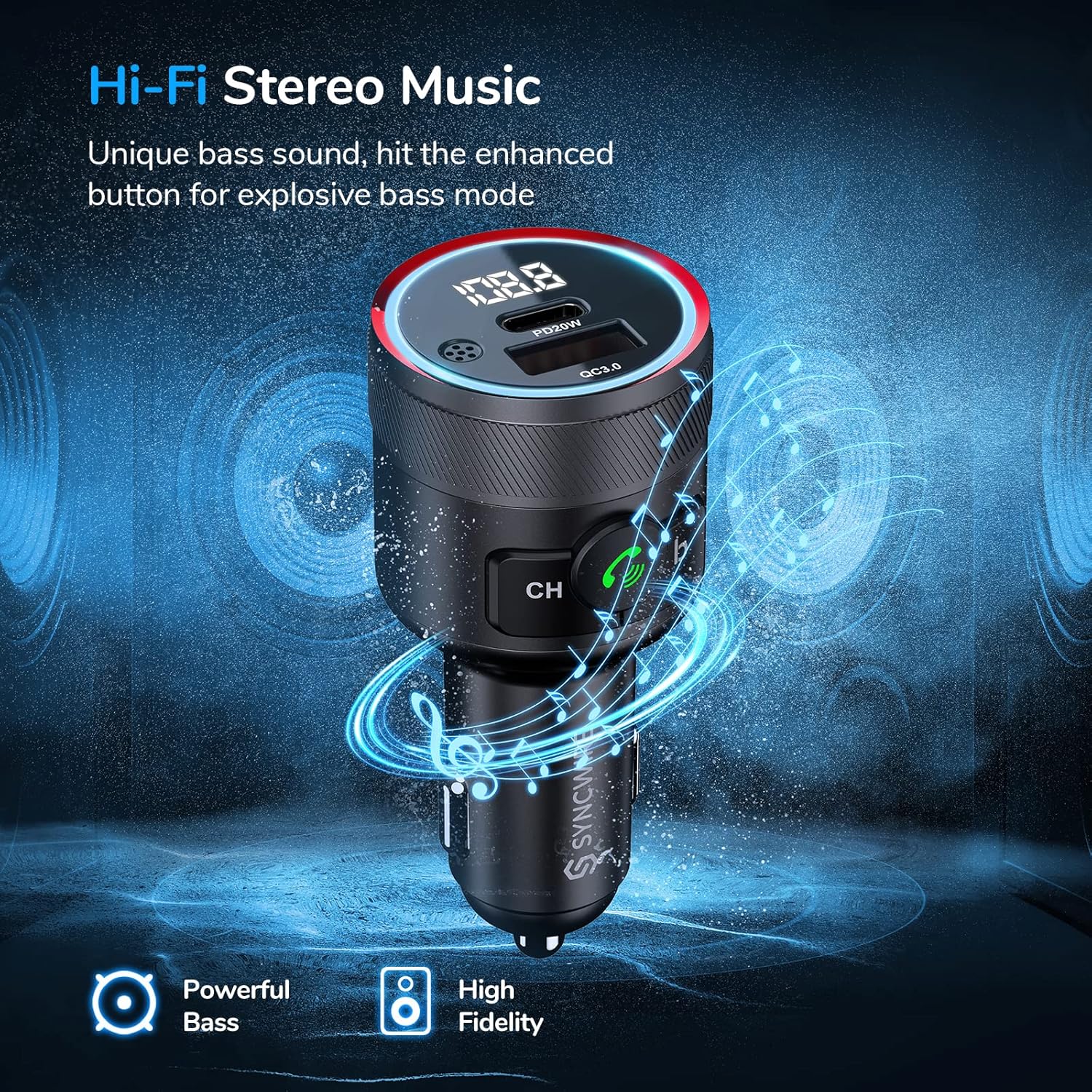 Syncwire Bluetooth 5.1 FM Transmitter for Car, 38W PD&QC3.0 Fast Car Charger Wireless Bluetooth FM Radio Adapter Bass Sound Music Player FM Car Kit with Hands-Free Calling Support USB Drive : Electronics