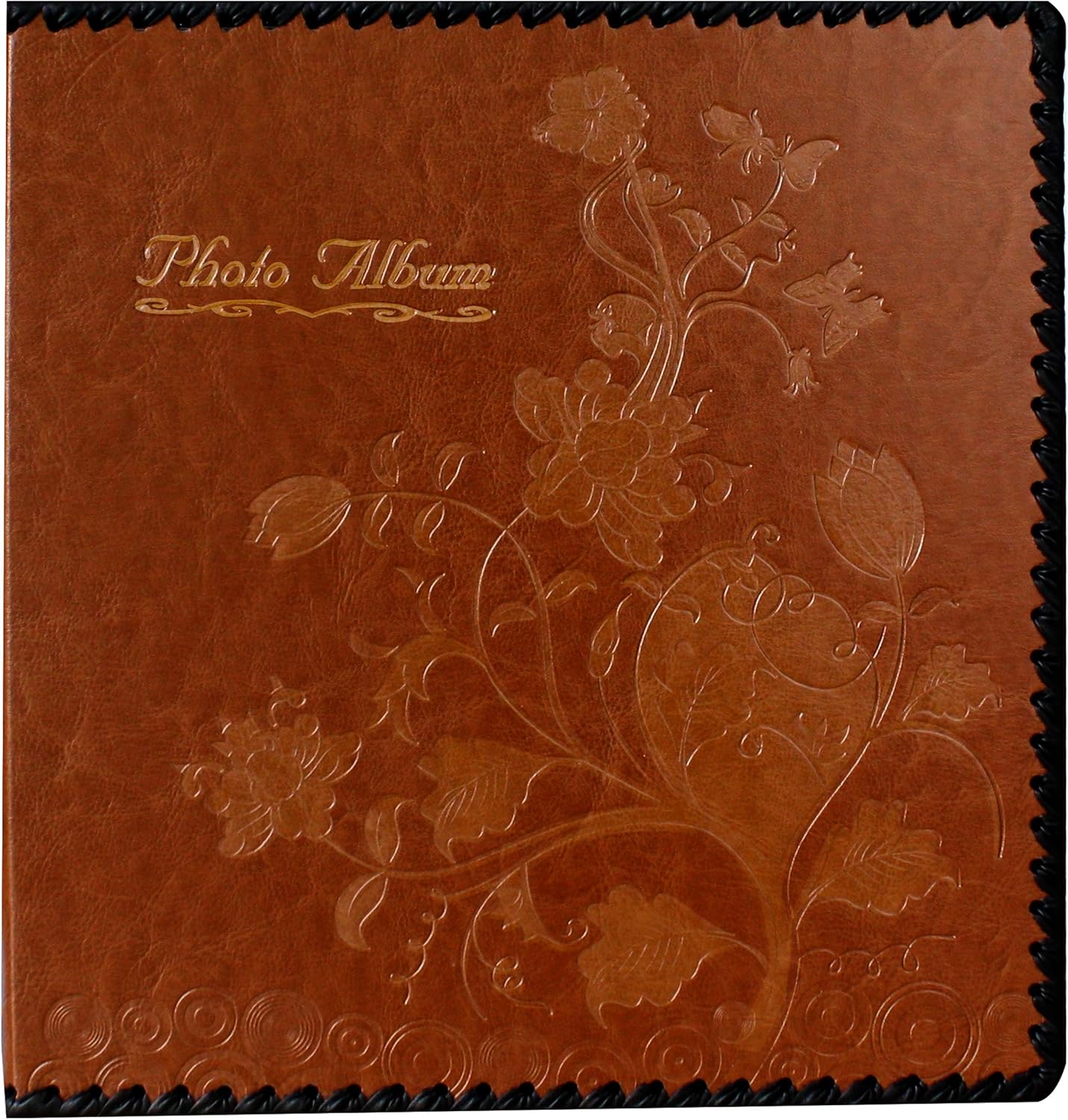 Photo Album Book, Family Album Self Adhesive Scrapbook, Leather Cover, Holds 3×5, 4×6, 5×7, 6×8, 8×10 Photos (Brown)