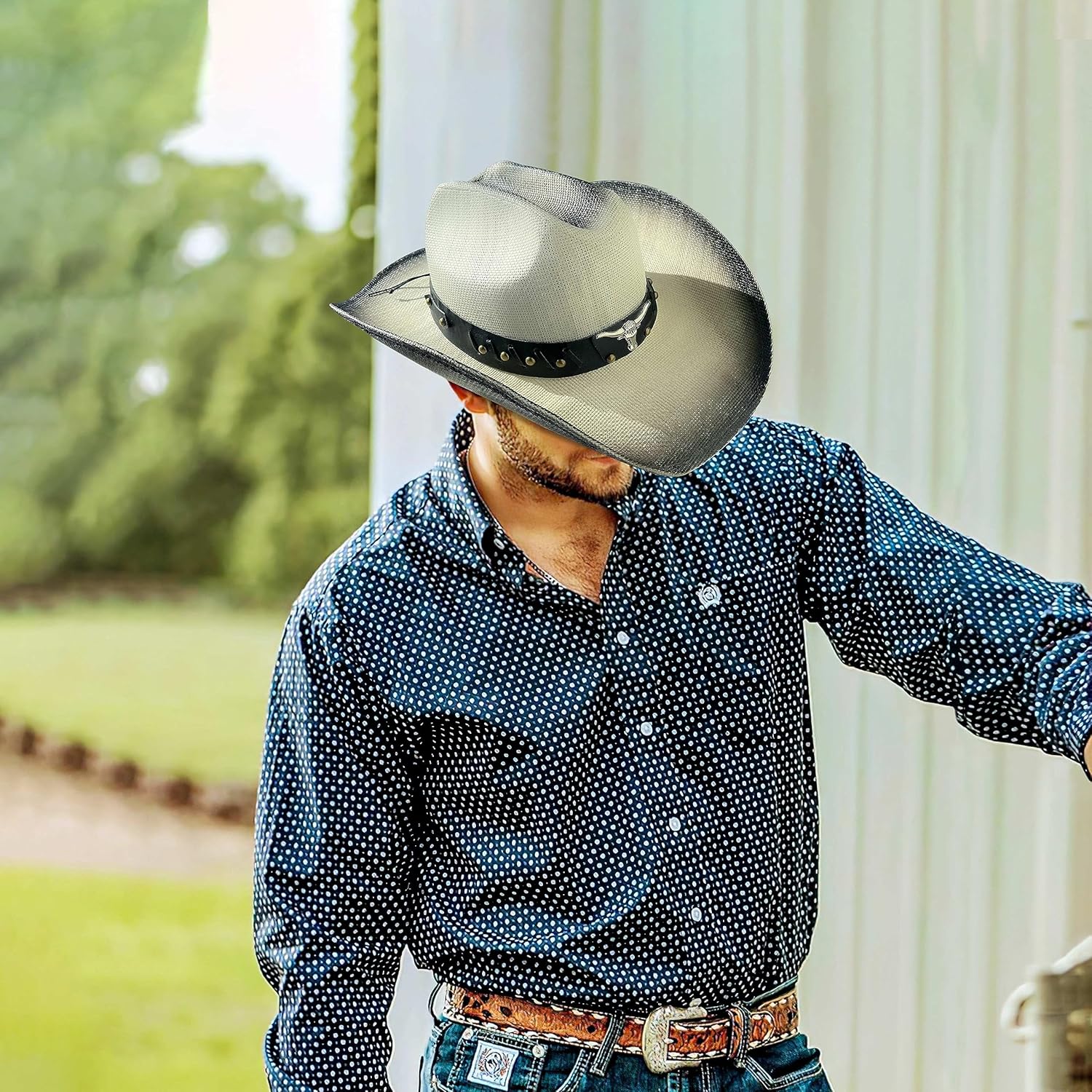 FLUFFY SENSE. Cowboy Hat for Women and Men - Straw Cattleman Crease Western Hats with Upgrade 4 inches Shapeable Wide Brim - Image 5