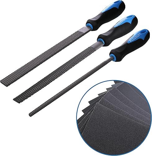 Miniatura 2 de Plg2Sup - Juego de 3 limas de madera para carpintería, limas de carpintería, redondas, semicirculares, planas, papel de arena para carpintería y dar