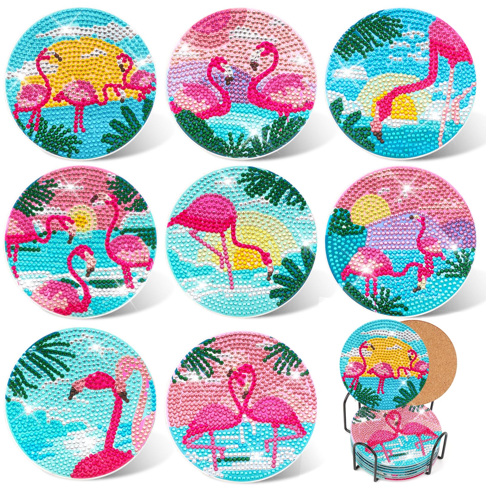 Amazon.com: 8Pcs Flamingo Diamond Painting Coasters, Pink Flamingo