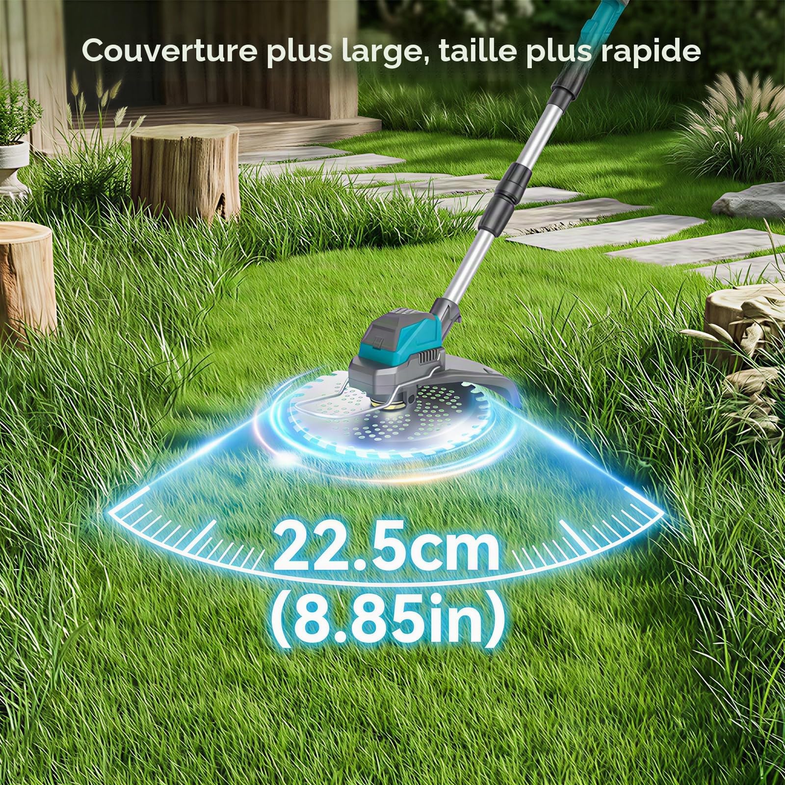 Coupe Bordure sans Fil avec 2 Batterie 4,0 Ah, 21V Débroussailleuse Électrique sans Fil 3 en 1, Moteur Brushless 1000W, 5000 TR/Min, Écran LCD, Télescopique et Pliable pour Jardin et Pelouse