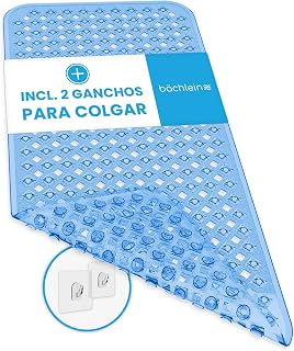 Bächlein Alfombrilla de PVC para bañera de color azul transparente, alfombrilla antideslizante de 88 x 40 cm, con gancho para colgar, antideslizante y resistente al moho, sin BPA ni látex, lavable a