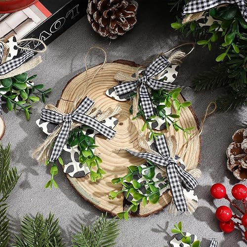 Miniatura 5 de 24 adornos de Navidad de vaca, decoración colgante de árbol de Navidad, cabeza de vaca, letrero de madera para puerta delantera, vaca rústica,