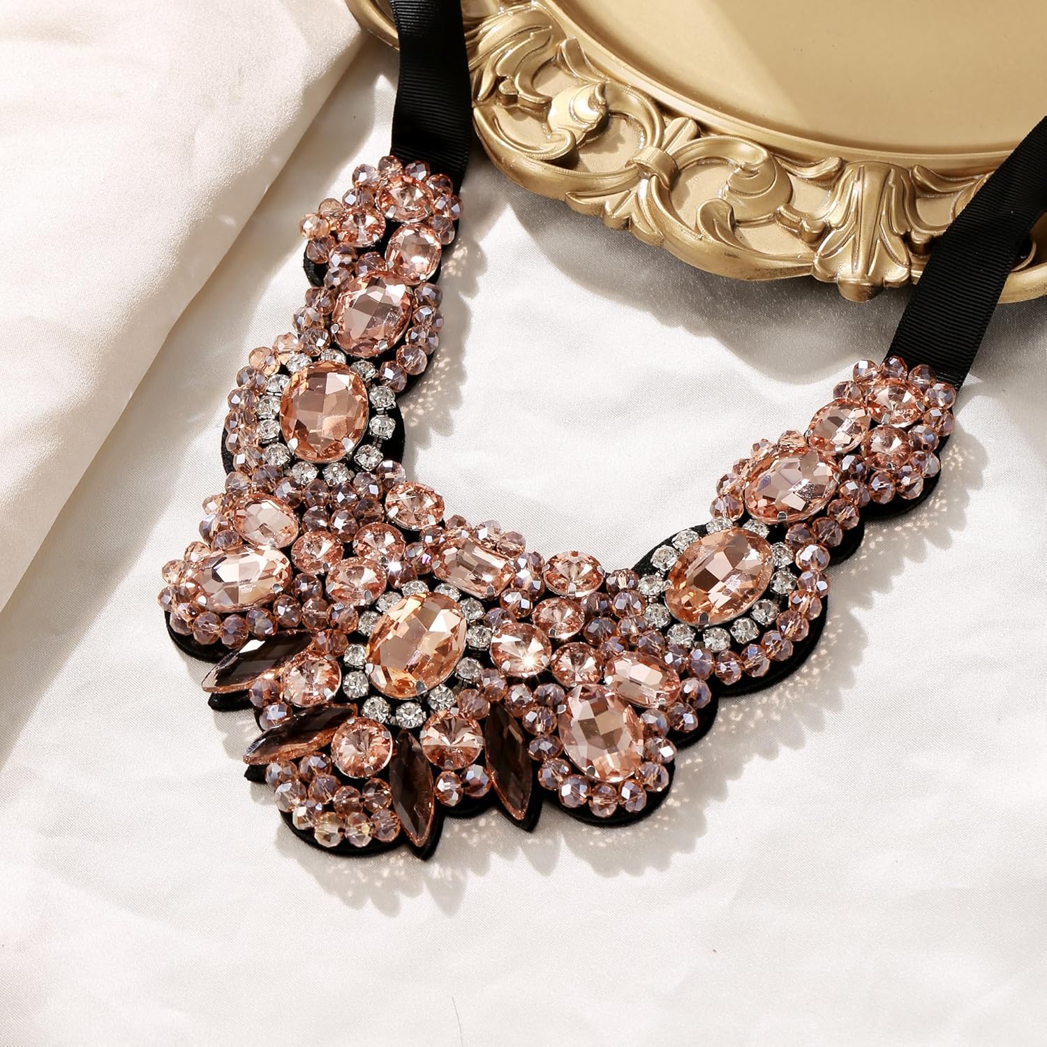Flyonce Rhinestone Crystal Bib Chunky Collar Statement Necklace for Women Costume Jewelry - Image 3