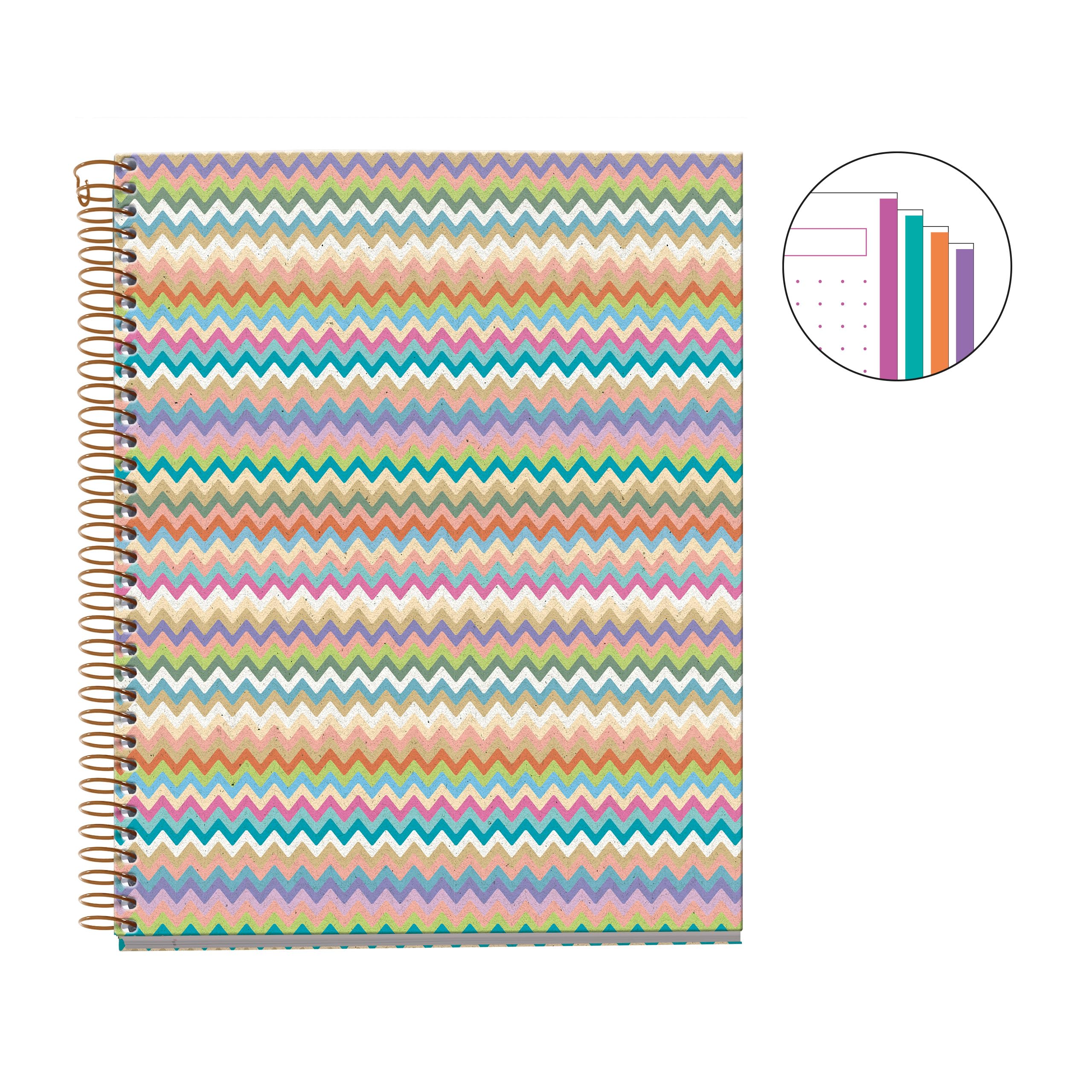 Miquelrius, A5 notebook (148 x 210 mm), 100 dotted sheets of 70 g/m², rigid cardboard cover, 4 coloured bands, spiral - Image 2