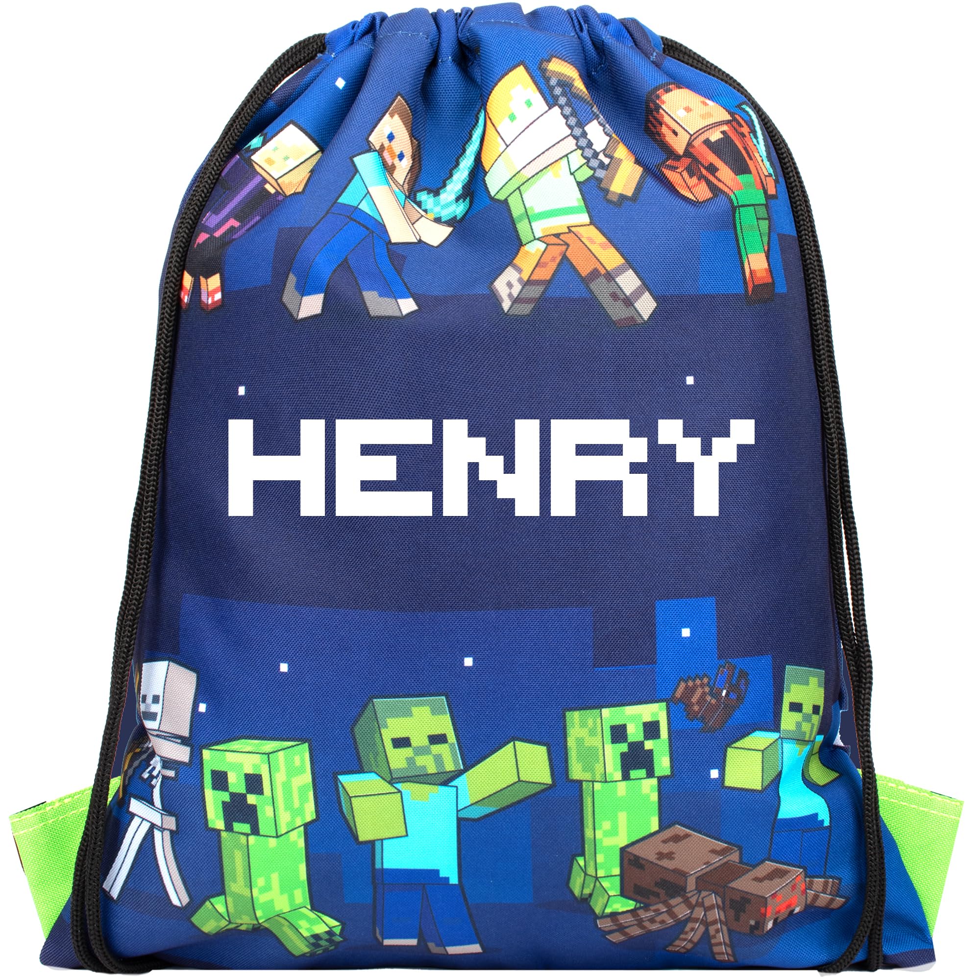 Minecraft Personalised Drawstring Bag for Kids PE Bag - Kids School or Swimming Bag For Boys - Personalised Merchandise For Boys - Dark Blue