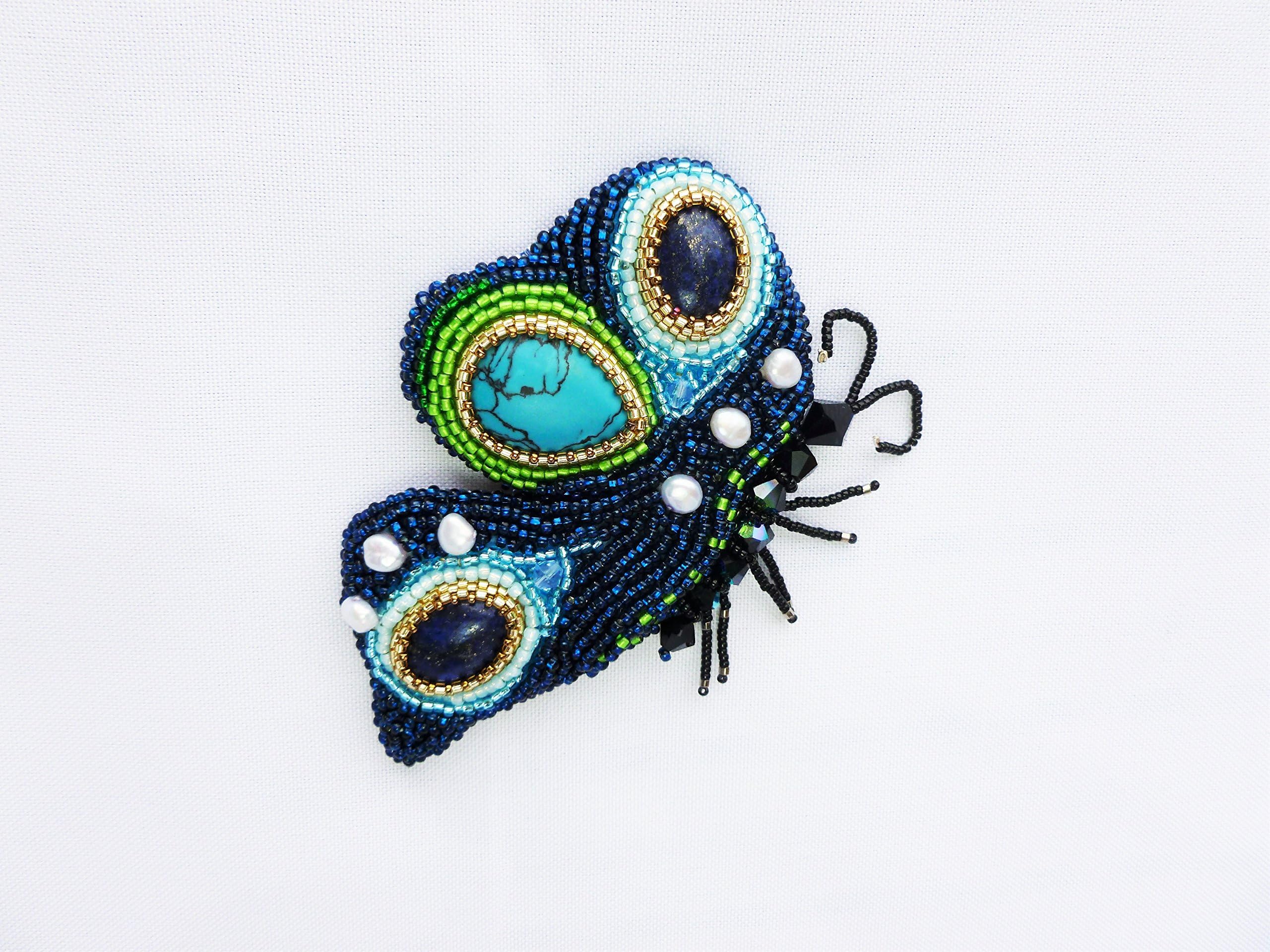 Insect Brooch, Butterfly brooch, Gemstone embroidered butterfly, Fashion statement brooch, Bead embroidered brooch, large Buttefly brooch