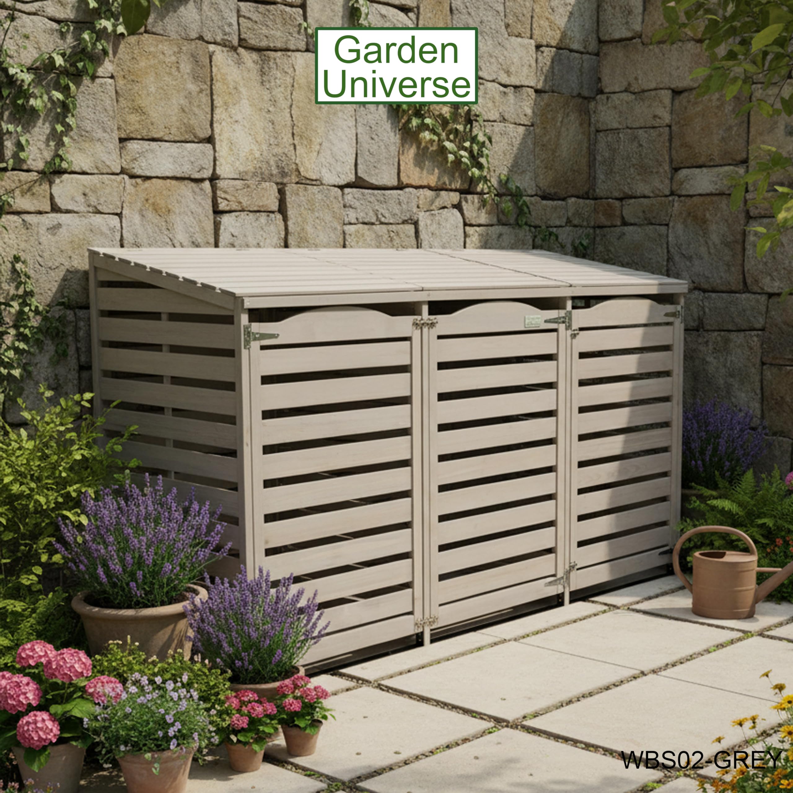 Wheelie Bin Storage Unit Triple Three Bins Garden Universe Outdoor 3 Wheelie Bin Storage In Grey WBS02-GREY — view 4