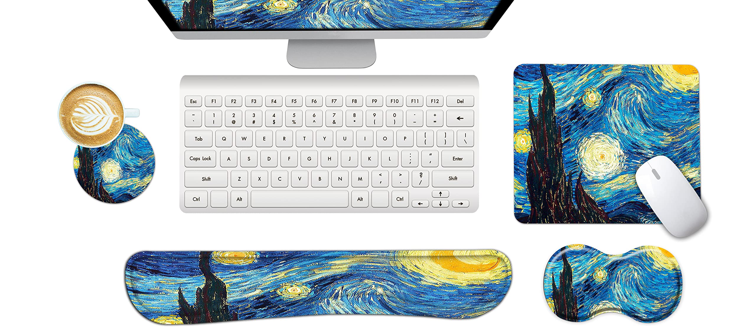 ToLuLu Keyboard Wrist Rest + Mouse Pad Set+ Mouse Wrist Rest Support Combo, Memory Foam for Easy Typing Pain Relief, 4Pcs Non-Slip Keyboard Mouse Pad Set for Home & Office,Abstract Night Sky