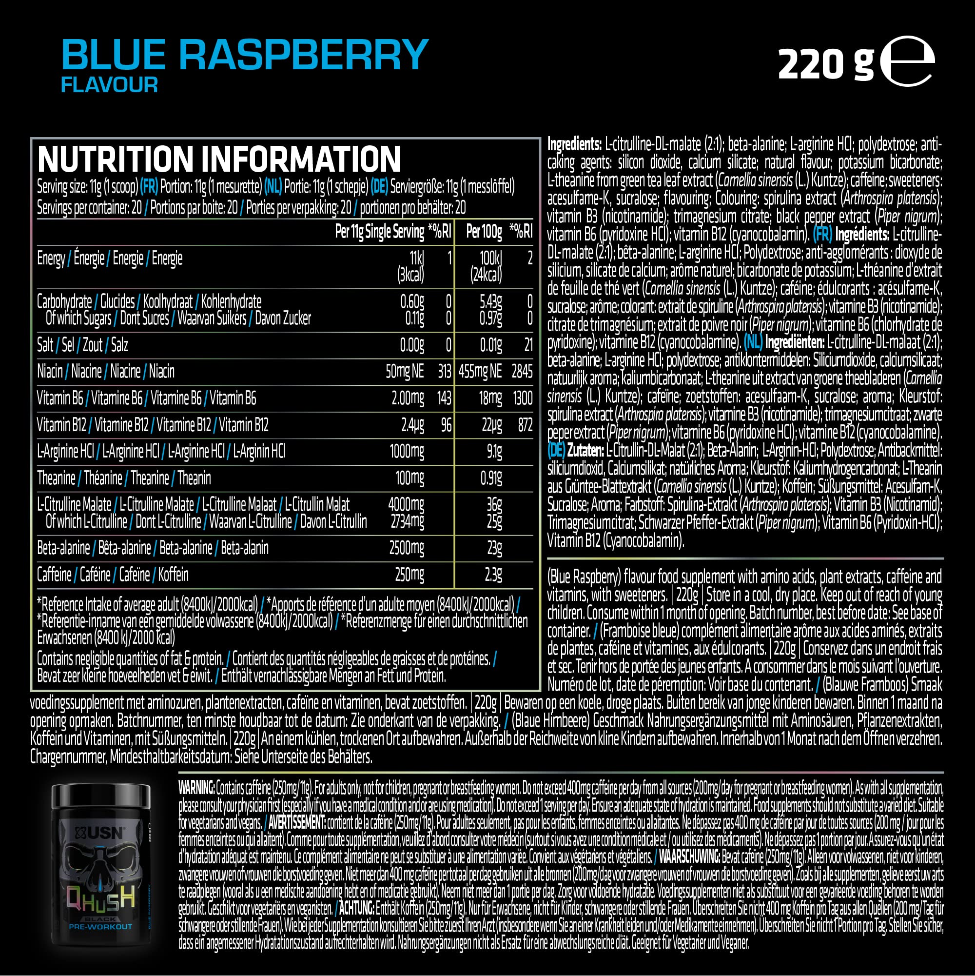 USN QHUSH Pre-Workout (20 serv) Blue Raspberry