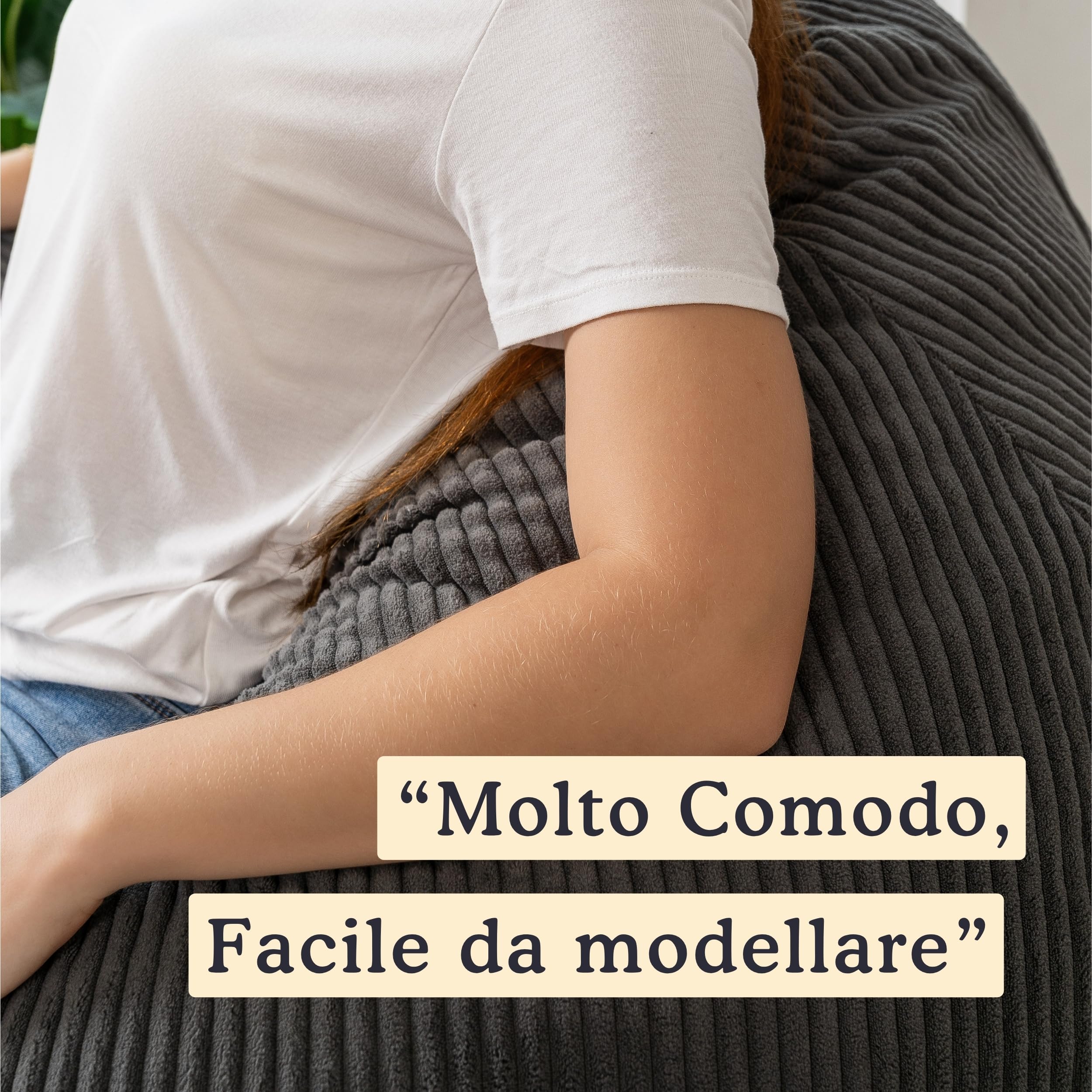 bananair - Pouf Poltrona Sacco in Velluto a Coste Larghe - Imbottitura in Schiuma, Morbido - Fodera Lavabile - Facile da Trasportare, Per Bambini e Adolescenti (105x85 cm, Grigio Scuro)