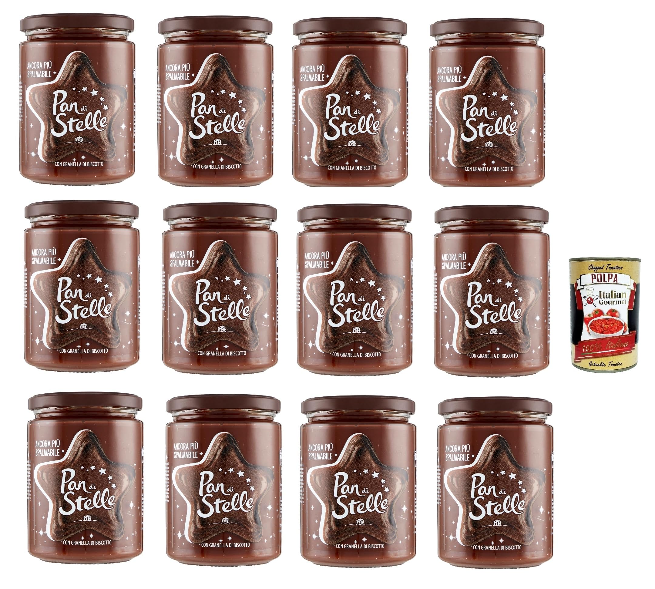 Italian Gourmet Bundle Schoko-Keks Creme 12x 580g + Italian Gourmet Polpa Gratis – Cremiger Brotaufstrich mit Kakao, Haselnussnote & Keksstückchen, süße Creme für Frühstück, Pfannkuchen, Waffeln