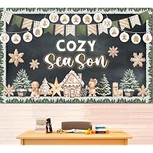 Winter Bulletin Board Decorations Winter Cozy Season Bulletin Board Set Gingerbread Snowflake Cutouts Classroom Decoration for School Home Chalkboard Wall Door Decor Holiday Xmas Party Supplies