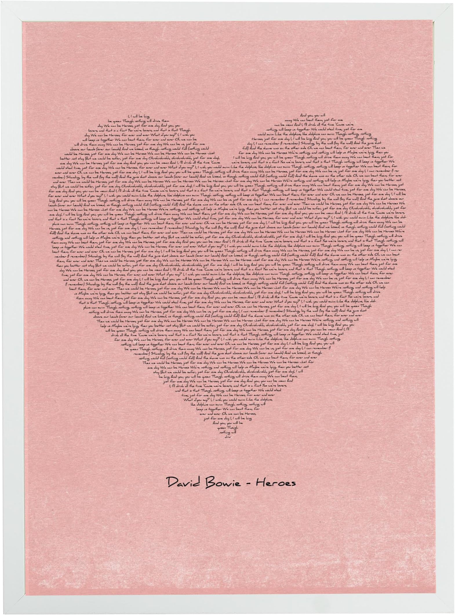 MixPixie Typographic Lyrics Print-David Bowie Heroes, Heart (Red), Paper, 42 x 29.7 x 0.1 cm