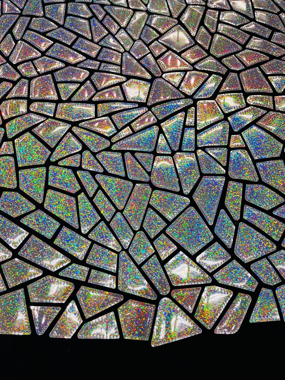 New Creations Fabric & Foam Inc, Broken Glass Sequin Design/Geometric/On Black Stretch Velvet Fabric Sold by The Yard. (Iridescent Silver)