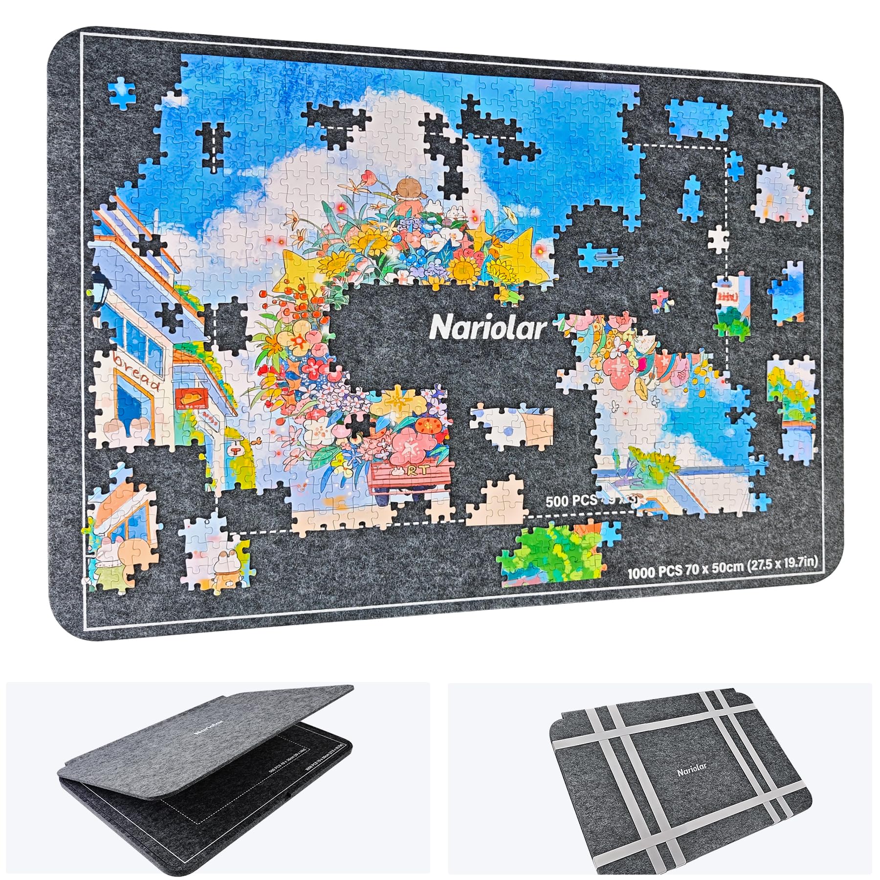 Nariolar Planche à puzzle portable en feutre pour 1000 pièces, idéale comme trieur de puzzle et organisateur