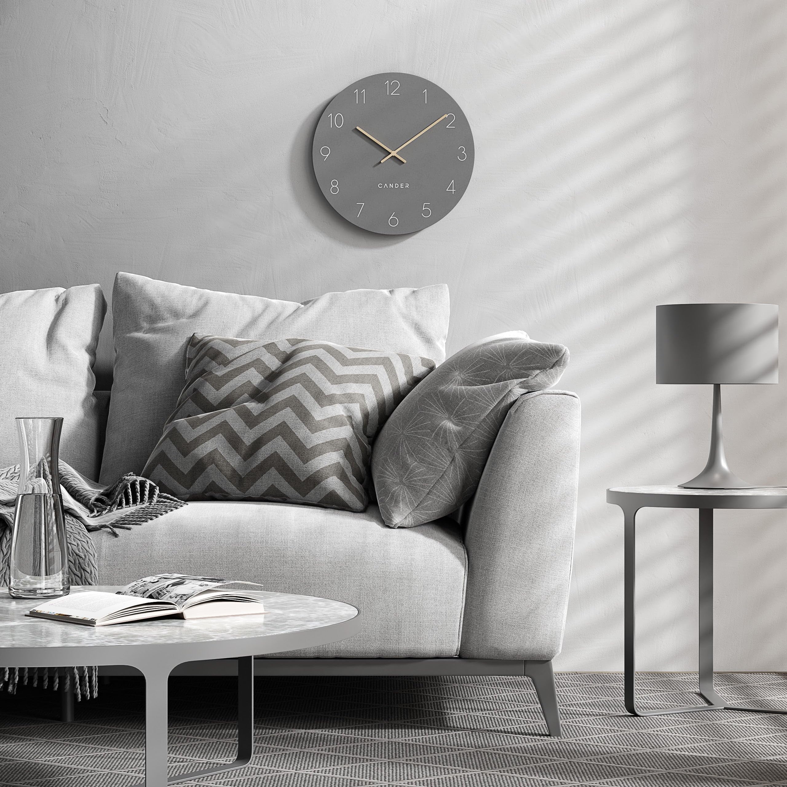 Cander Berlin MNU 2640 C XXL Wanduhr lautlos 40 cm ohne Ticken analog Wohnzimmer modern Vintage grau Holz-Zeiger groß
