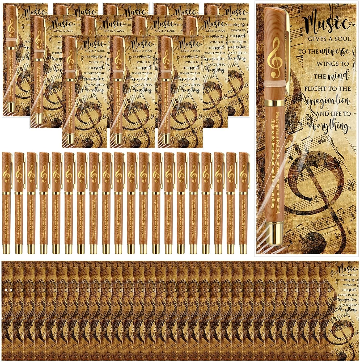30 Sets Music Party Favors for Students Inspirational Pen with Bookmarks Awards for Choir Students Teacher Music Lover Classroom Musician Studio Club (Wood Grain)