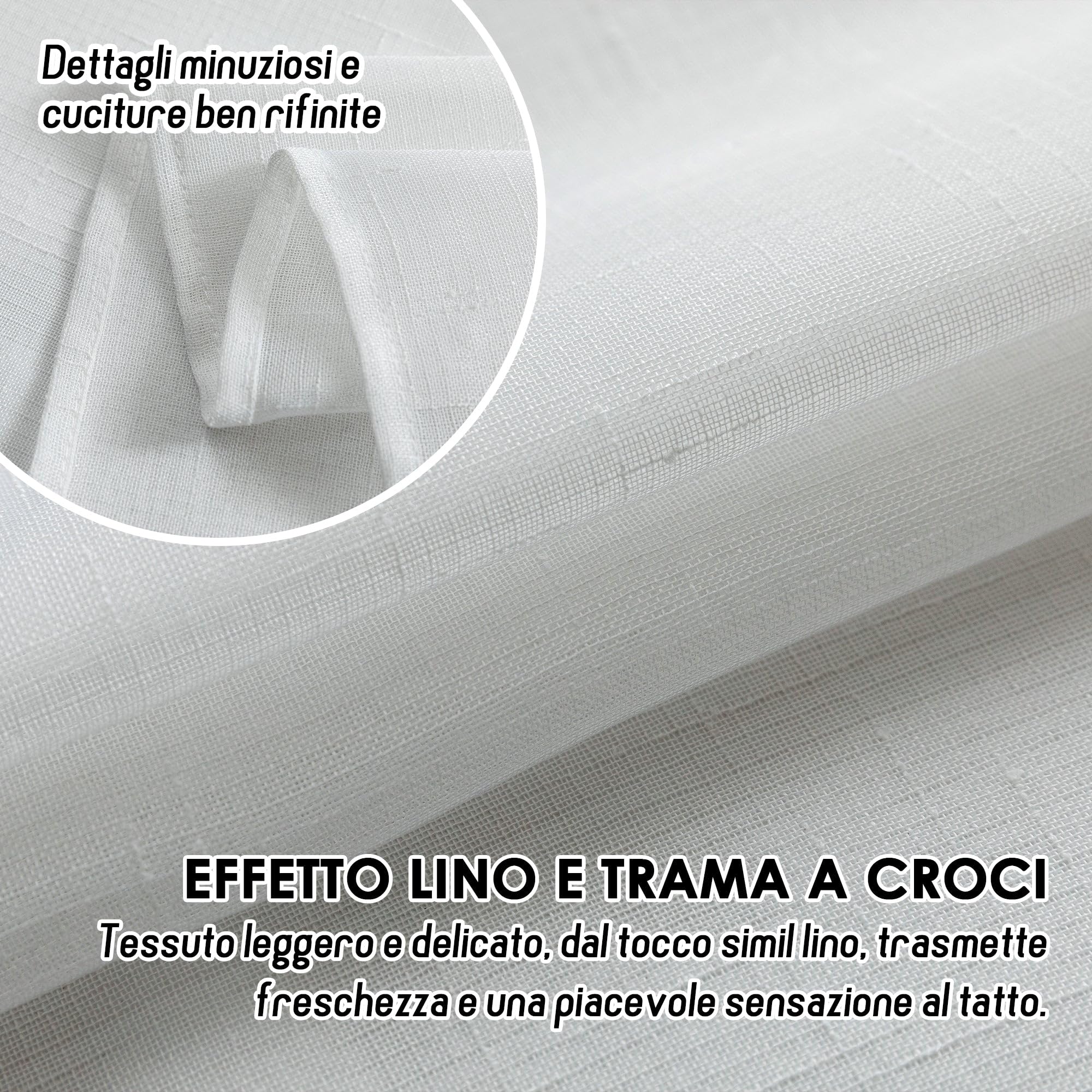 GIRASOLE HOME Coppia Tende Haiti Filtranti Simil Lino con Trama a Croci 2 Pannelli con Tasca e Passanti Nascosti (Bianco, 70x130cm)