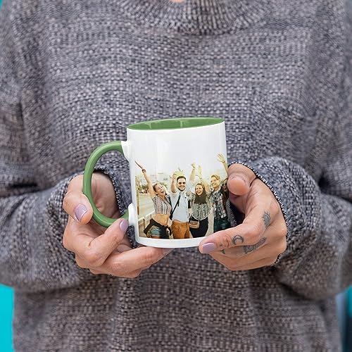 Miniatura 4 de Taza de café con foto personalizada, 11 onzas, verde, con imagen envolvente, texto, taza de cerámica personalizada con imagen, taza personalizada