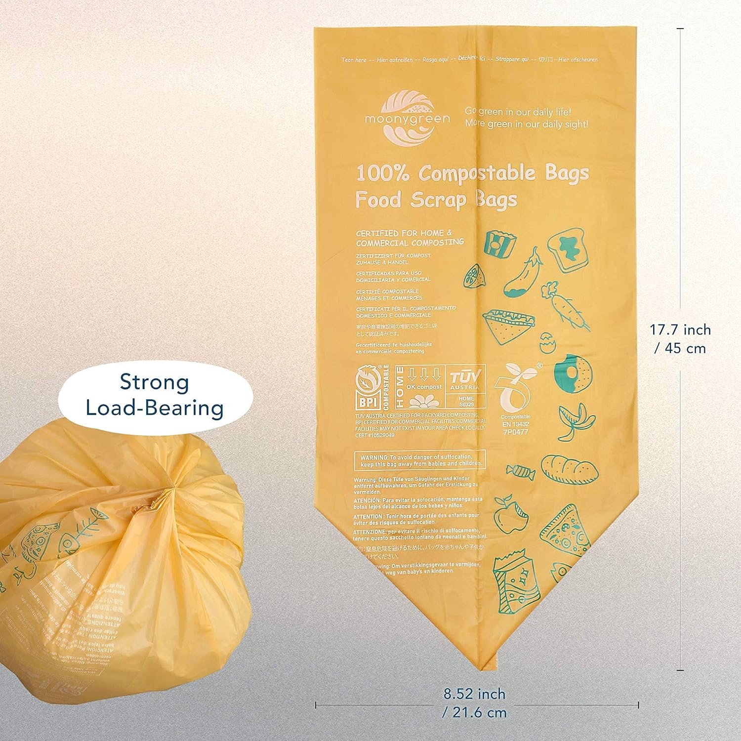 100% Compostable Trash Bags, 3 Gallon+13 Gallon, Extra Thick, Food Scrap Small Kitchen Waste Bags & Tall Kitchen Food Waste Bags, US BPI ASTM D6400 and Europe OK Compo