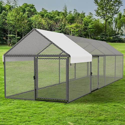 NUGRIART Metal Chicken Coop with Waterproof Cover, 157”x40”x40” Portable Poultry Cage, Outdoor Backyard Farm Hen House & Chicken Run for Chickens, Ducks, Rabbits and Small Pets