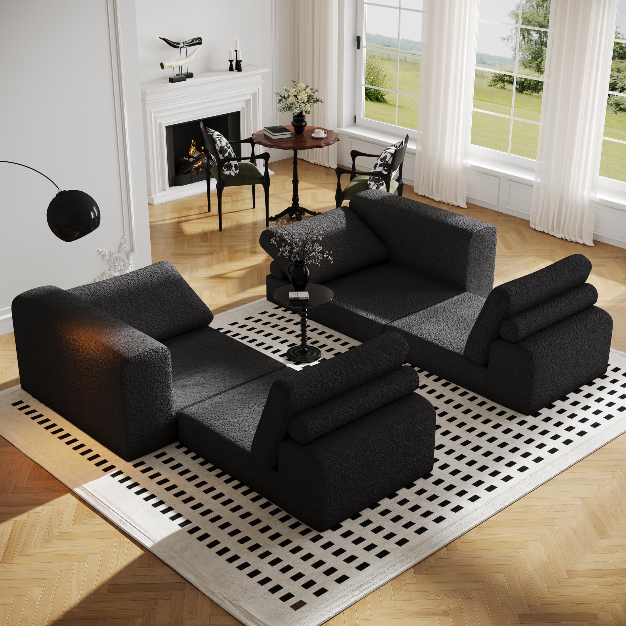 Cloud - Sofá modular modular combinado para sala de estar, sofá modular único de tela de punto con 2 almohadas, sofá modular cómodo de 2 plazas sin montaje (negro) 5