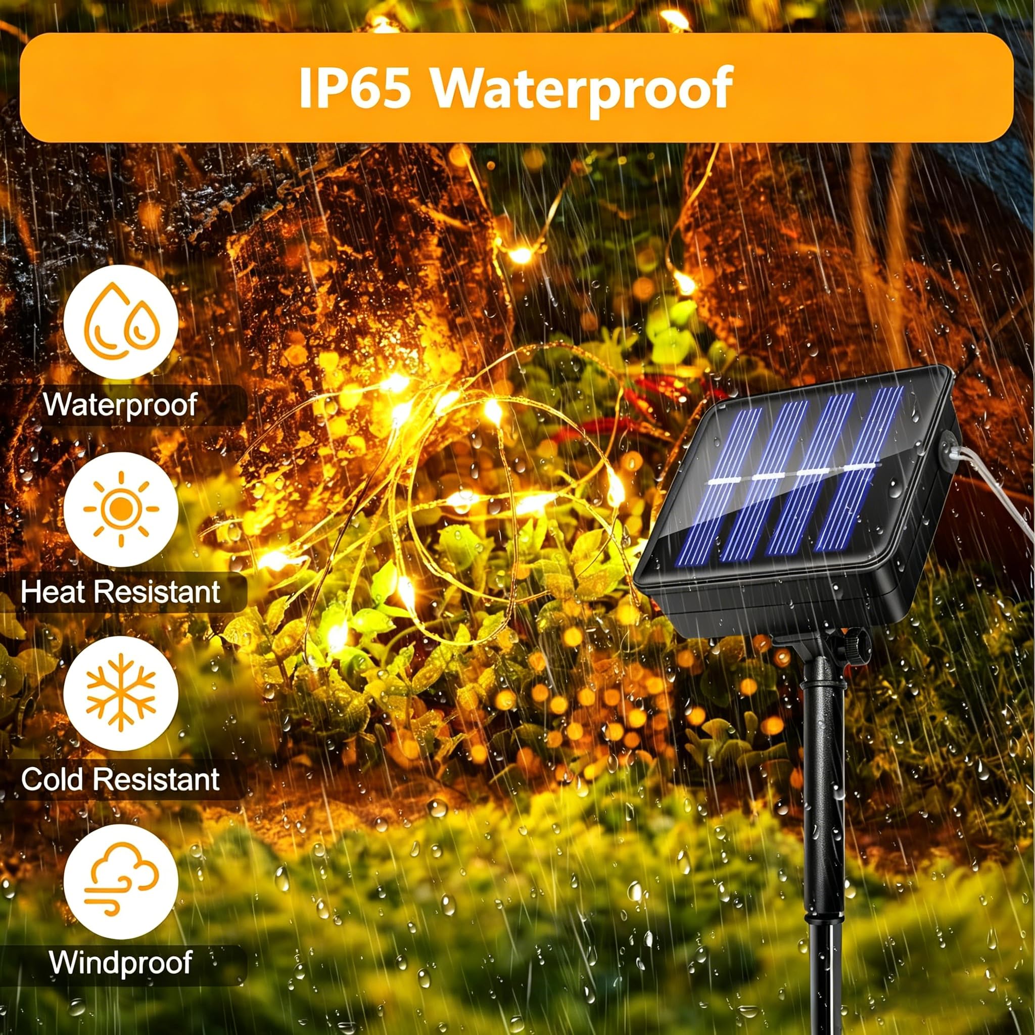 Guirnalda LED Solar Exterior 2Pack 15M, Luces Solares con Alambre de Cobre, 8 Modos Cadena Lámparas Blanco Cálido, Impermeable IP65 para Jardín,Fiesta,Boda Decoración