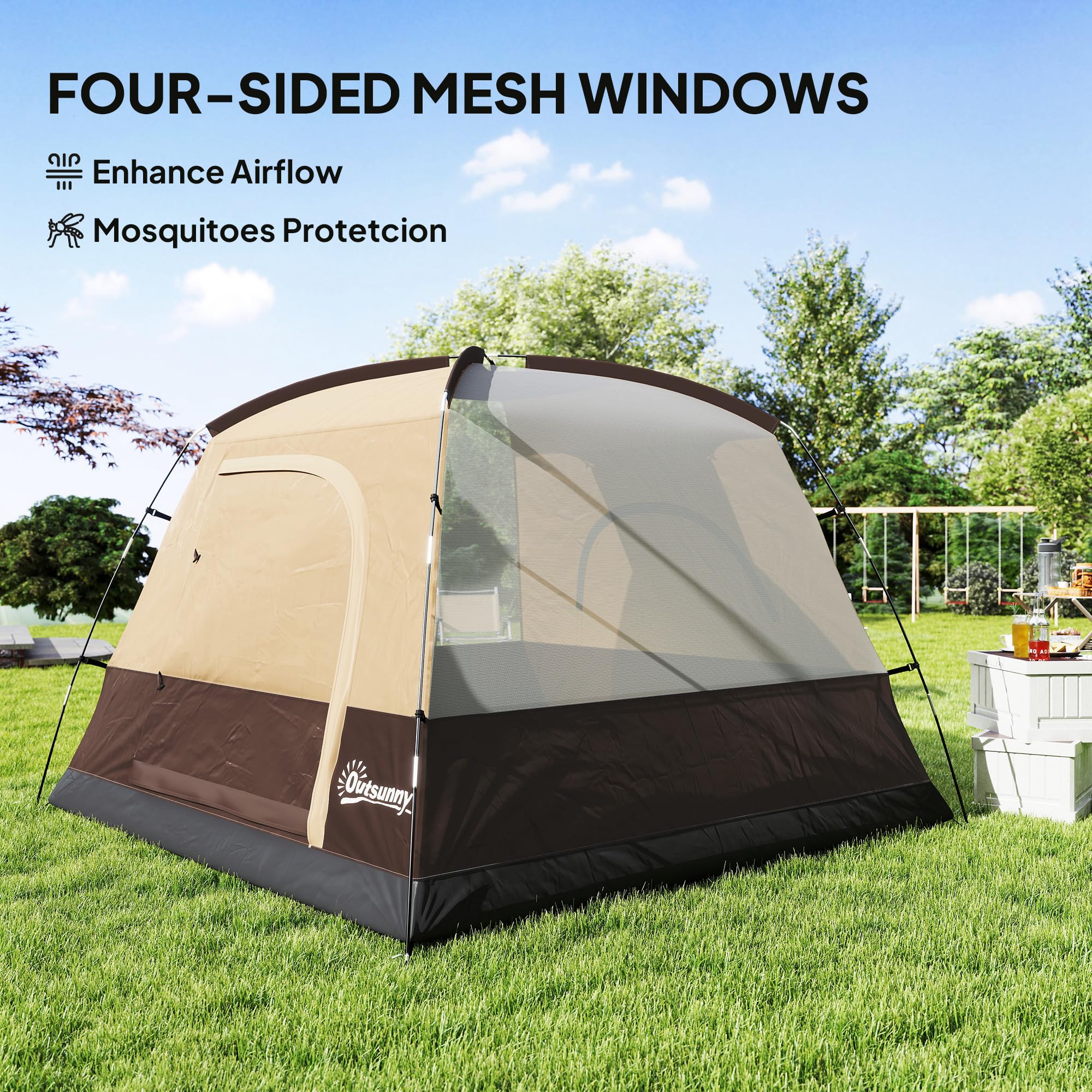 Outsunny Tienda de campaña para 3 a 4 Personas, Tienda de campaña Impermeable de fácil instalación con Base Cosida, Ventanas de Malla, Bolsillo y Gancho para Camping, Senderismo, mochileros