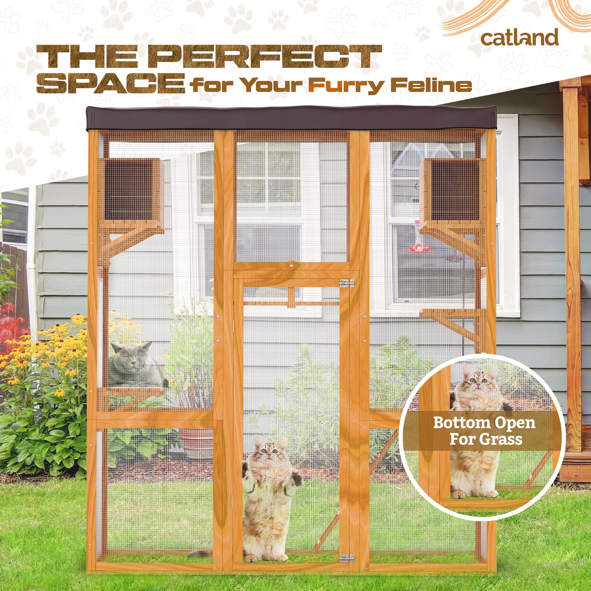 Buy CATLAND Outdoor Cat Enclosures Large Cat Cage with Removable PVC Sun Shade Cloth Roof