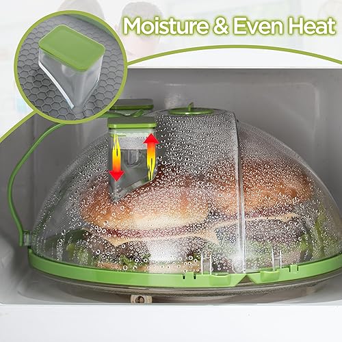 Miniatura 3 de Cubierta para microondas para alimentos, cubierta de salpicaduras de microondas de 10 pulgadas con vaporizador de agua, color verde