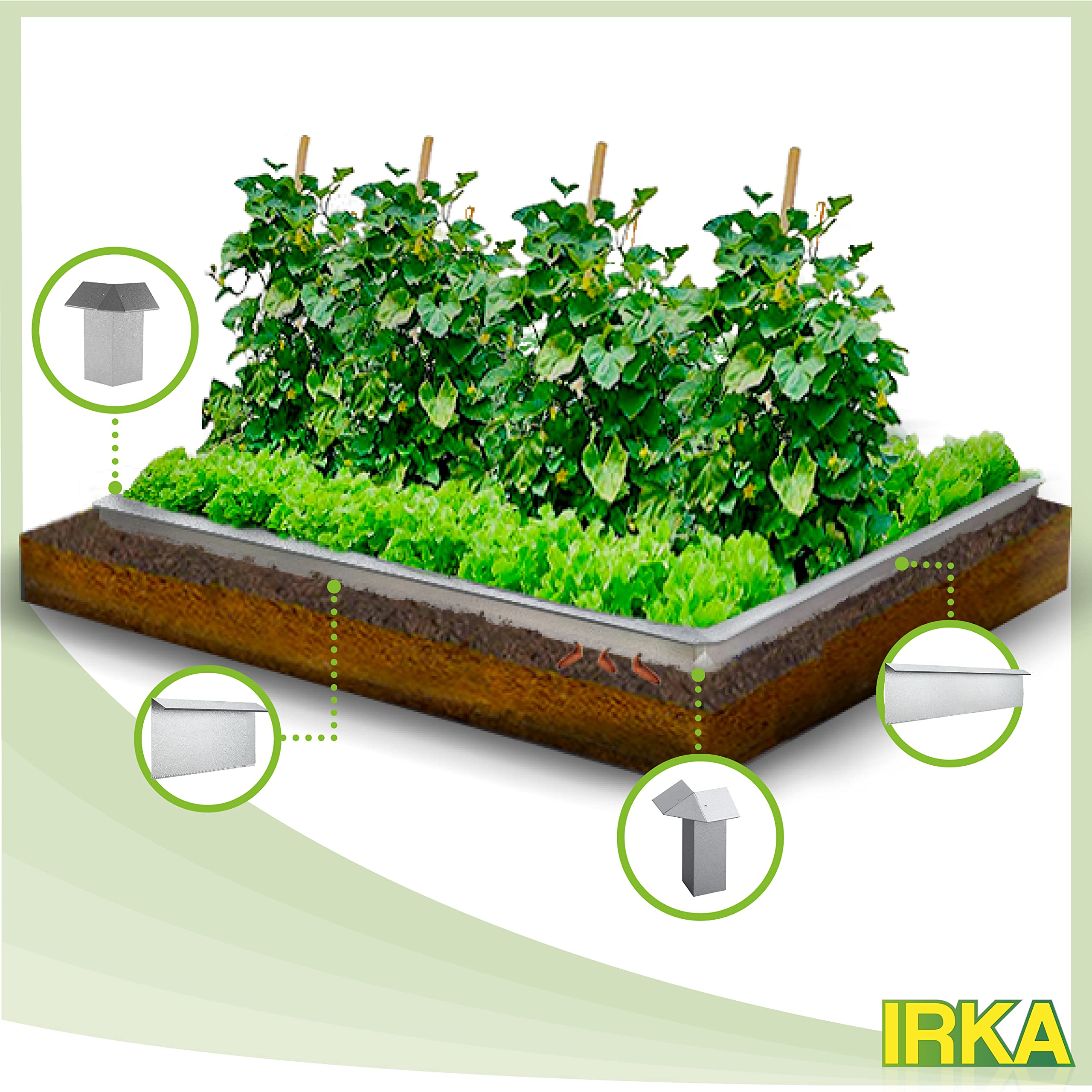 IRKA Schneckenzaun Typ2 Komplett-Set Alu Zink 25 x 0,05 cm | Beeteinfassung, 10x Seitenteil, 4X Eckverbinder