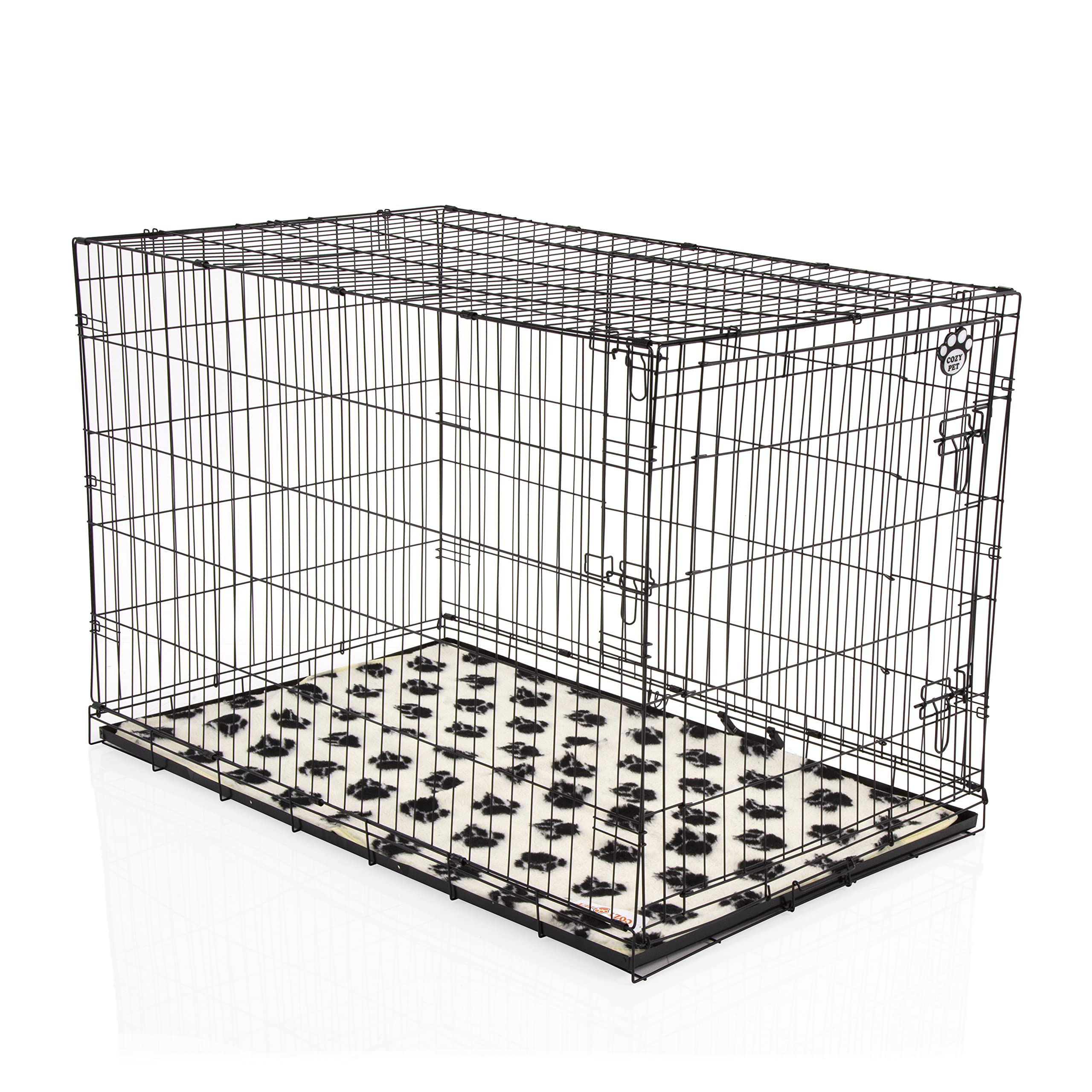 Cozy Pet XL Dog Crate with Metal Tray and Vet Bed XL Dog Cage 48" Black Chew Proof Metal Tray Folding Large Puppy Cage 122cm Long Large Size Puppy Crate Cat Carrier Transport. DC48B + VB48C