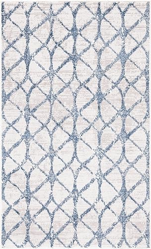 Miniatura 22 de SAFAVIEH Amelia Collection - Alfombra de área de 5.3 x 7.6 pies, color gris y azul marino, diseño geométrico, no desprende pelusa y de fácil