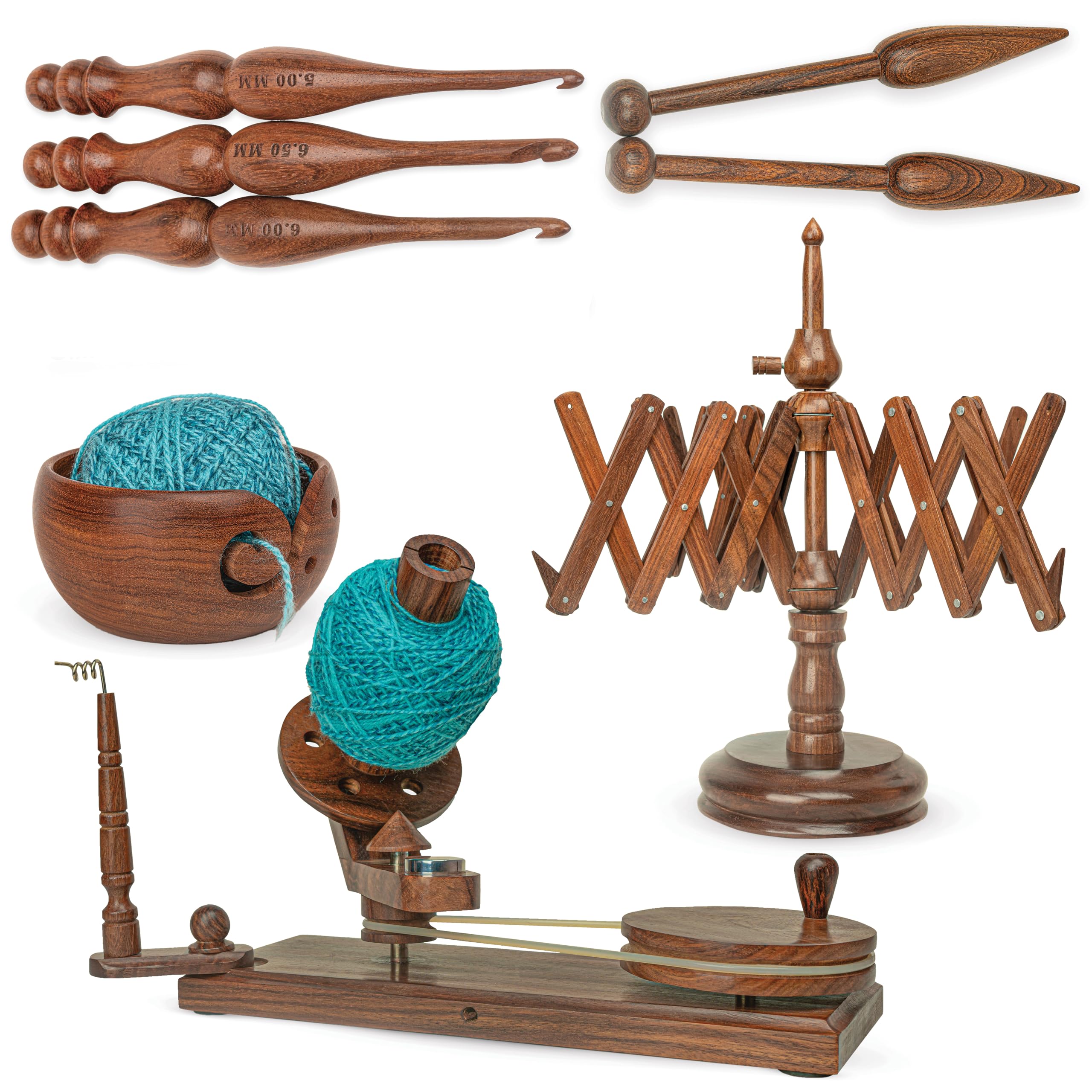 Wooden Yarn Winder for Crocheting - Premium Handcrafted Yarn Cake Winder, Yarn Spinner for Crocheting, Yarn Winder Large Capacity (Combo 2 (Winder + Swift + Bowl + 3 Crochet + 2 Sorter))-image-8
