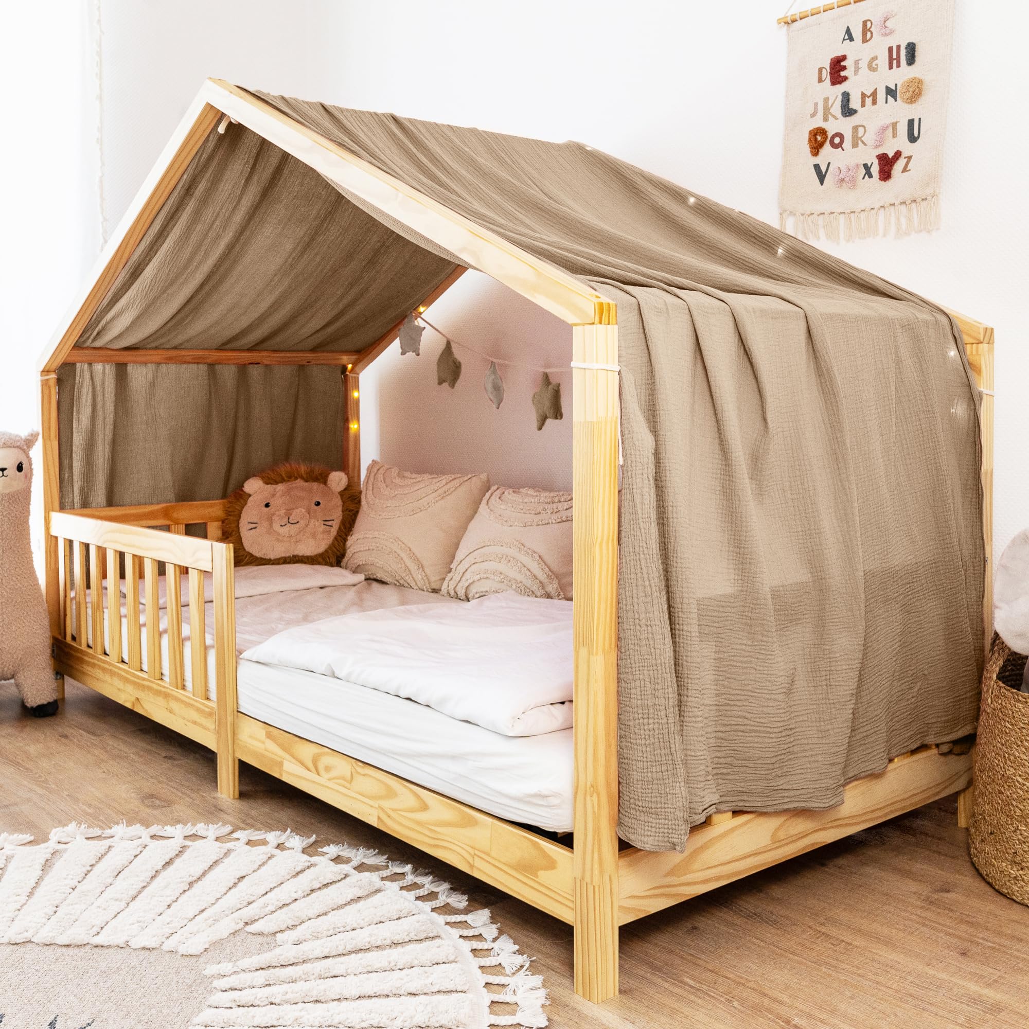 lilimaus Baldacchino Letto Casetta Bambini Mussola con Applicazione Oro