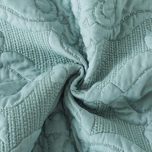 Vista 181 de NEWLAKE Juego de colcha de algodón, juego de colcha reversible de retazos, estampado real clásico turquesa, tamaño Queen Turquesa Clásico
