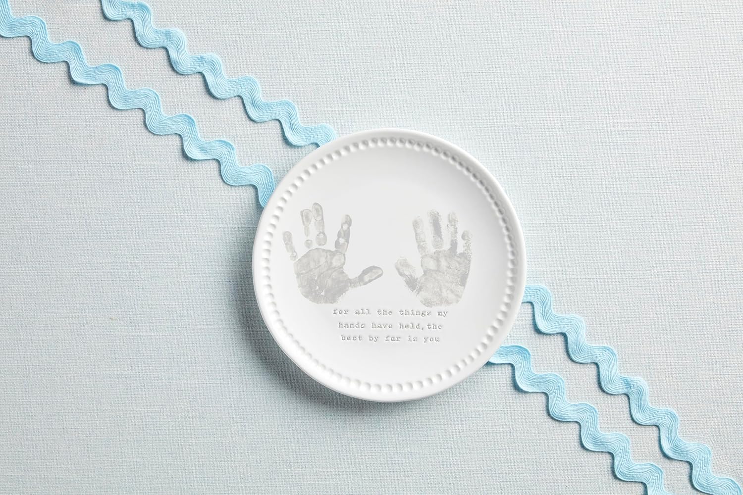 Mud Pie 10" Dia Handprint Keepsake Platter, White