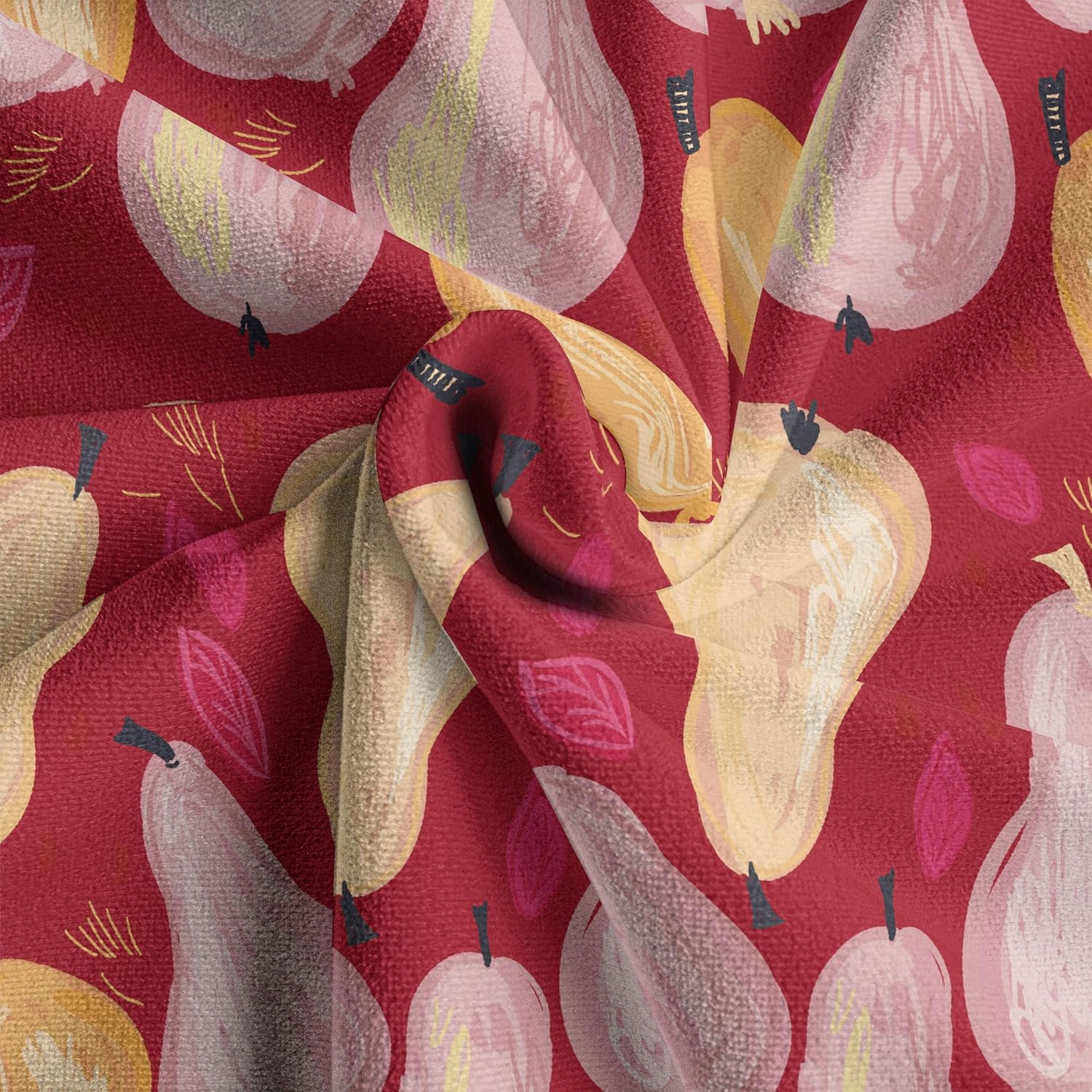 Ambesonne Fruit Art Faux Suede Fabric by The Yard, Pears and Leaves in Abstract Design Watercolor Art Paint Print, for Indoor Outdoor DIY Projects Upholstery, 2 Yards, Raspberry and Multicolor