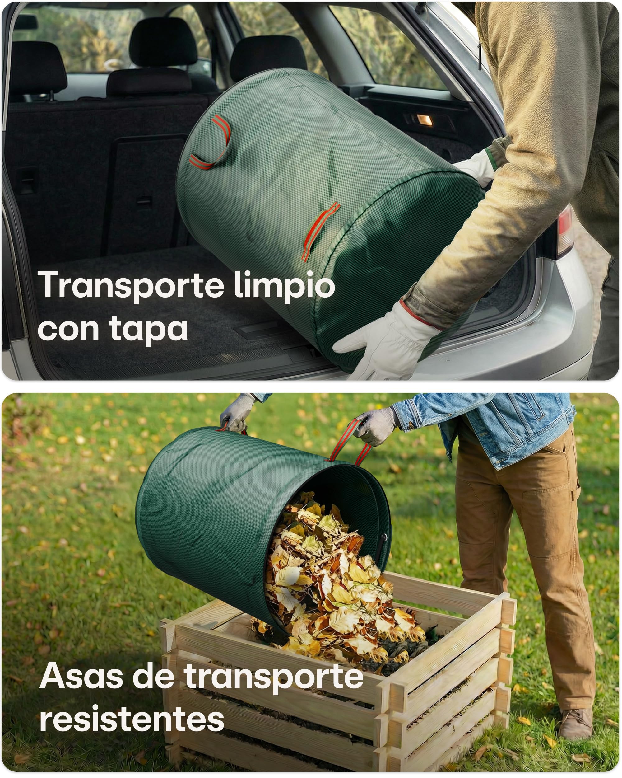 Praknu 3 Bolsa Jardin Con Tapa Con Cremallera De 300 L - Bolsa Basura Jardin Con 4 Asas Resistentes - Estable - Plegable - Reutilizable - Robusto Polipropileno
