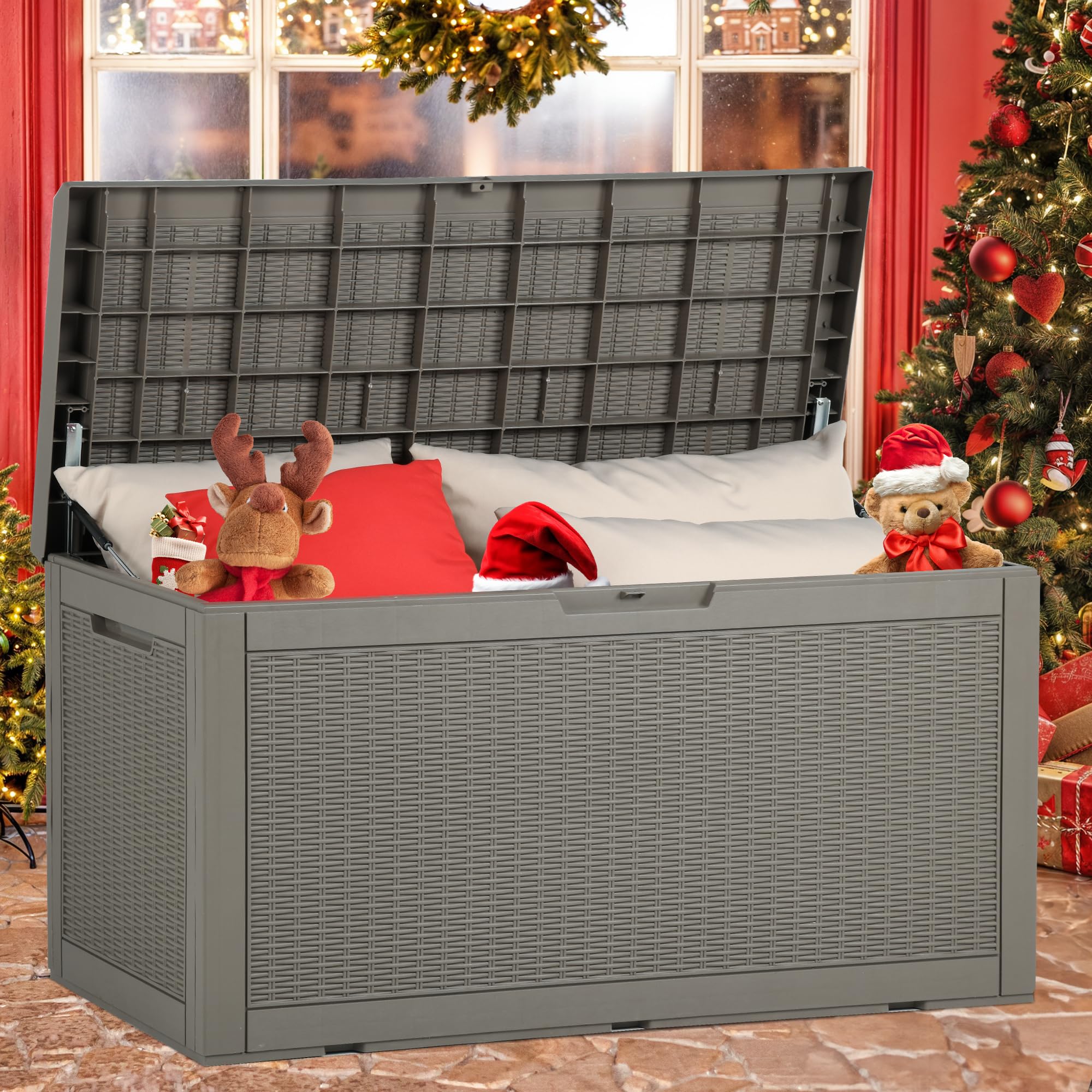 YITAHOME Scatole da giardino in resina resistenti, 380 l, impermeabili, resistenti alle intemperie, robuste, con serratura, 121 x 54 x 61 cm (marrone chiaro)
